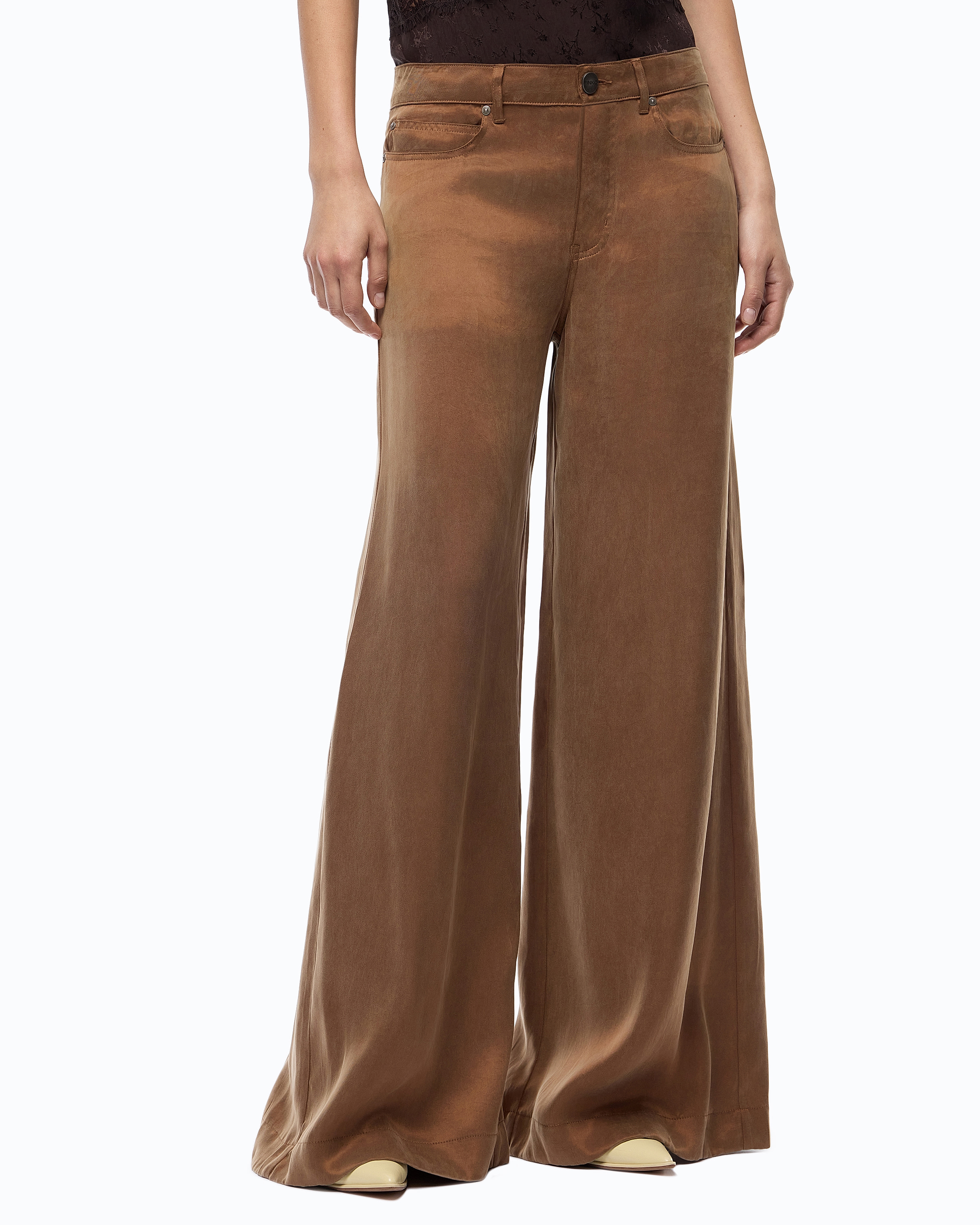Peach-skin twill palazzo trousers | Brown PINKO Women