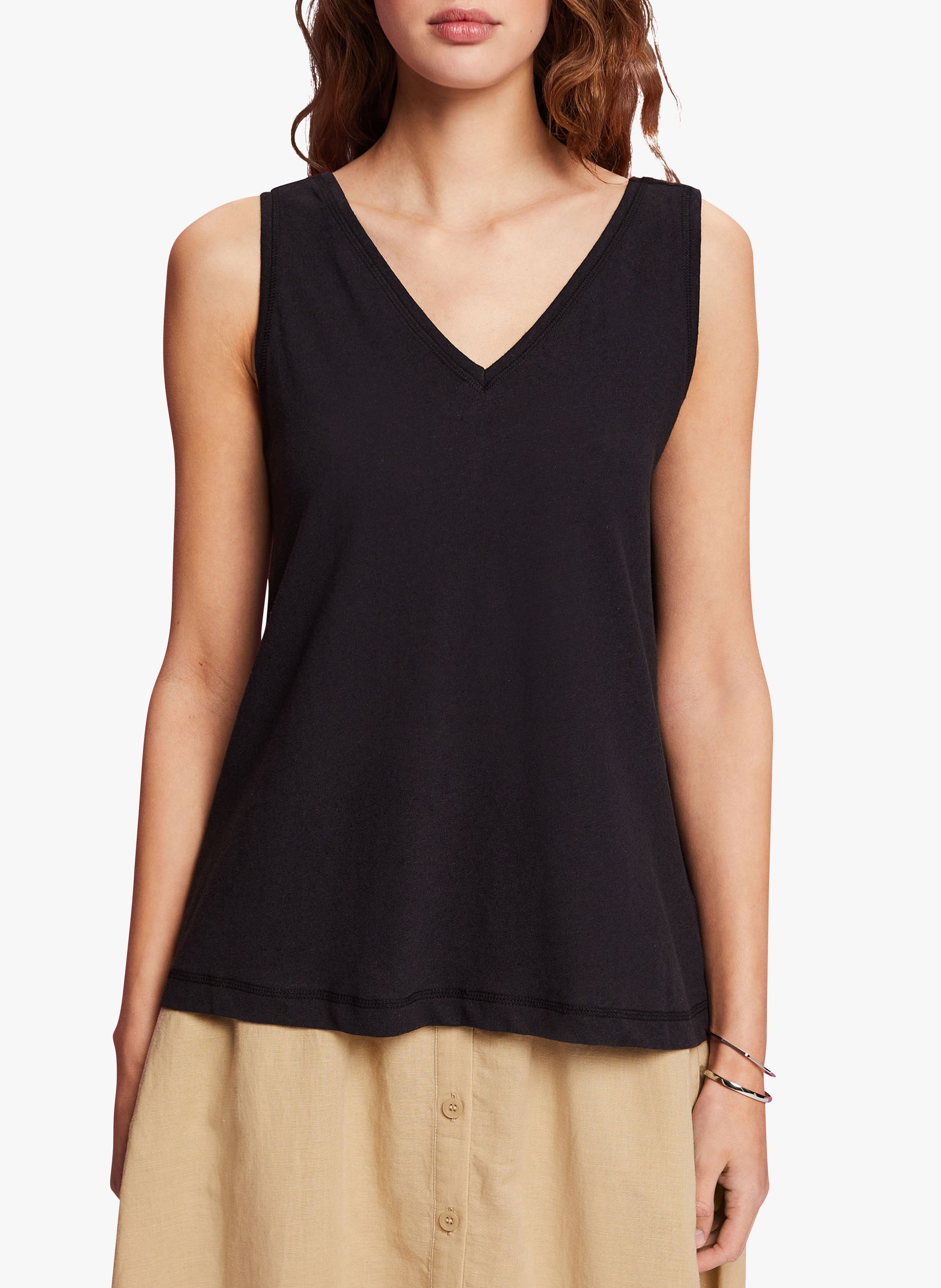 V-neck cotton and linen tank top Black Esprit - Women 033EE1K332 | Place  des Tendances
