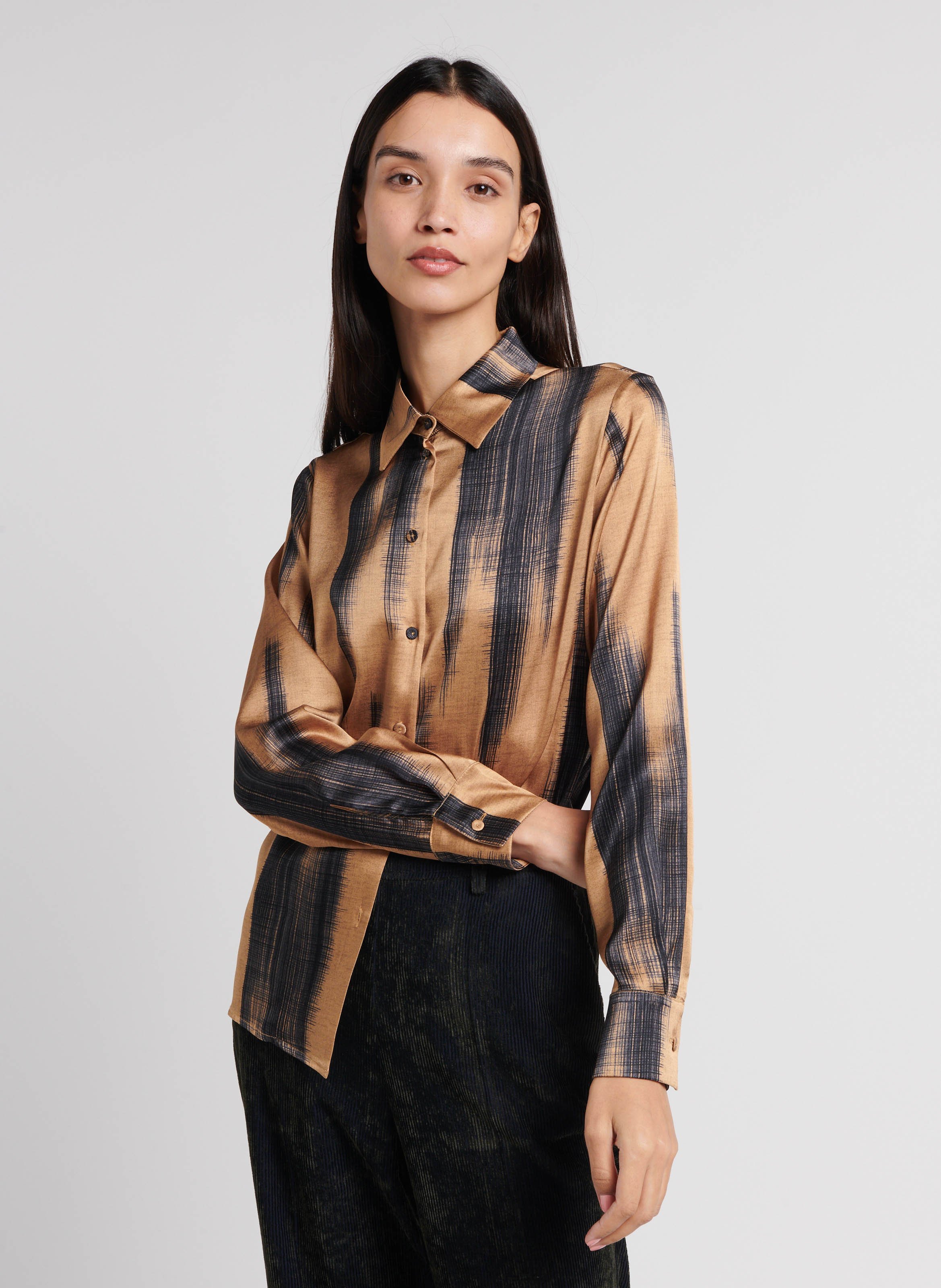 Straight printed silk blend shirt MOMONI Golden
