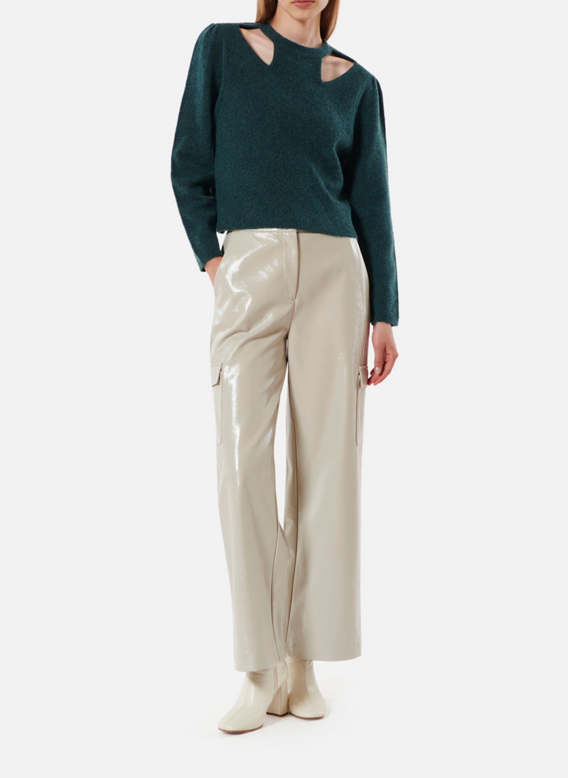 Effen trui van wolmix met lange mouwen en kant KARMA KOMA Blauw