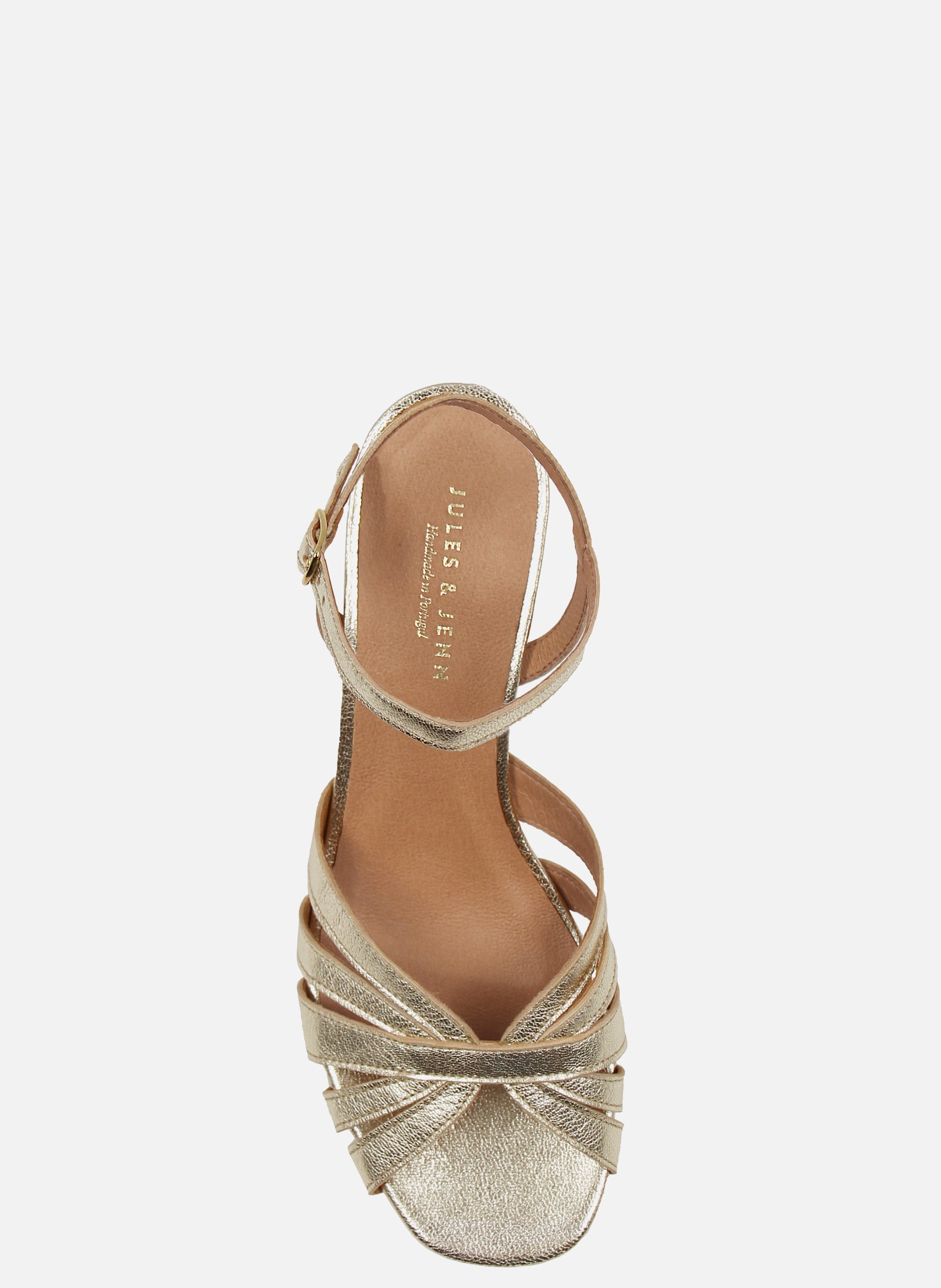 Medium heel metallic leather strappy sandals JULES & JENN Golden