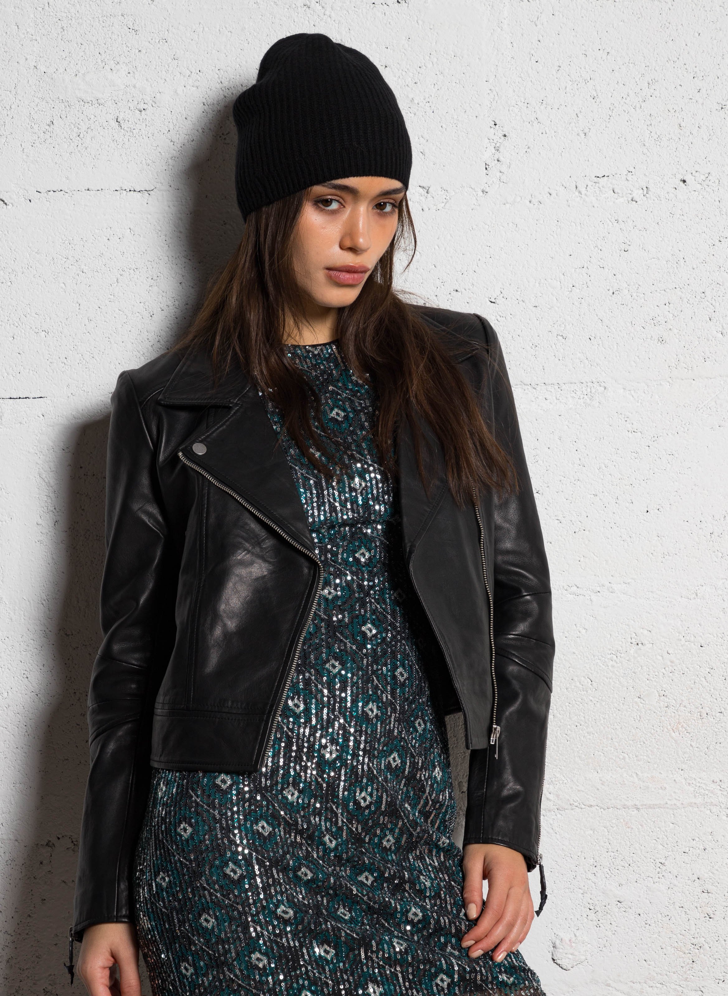 Short zip-Up leather jacket Noir Ikks - Women | Place des