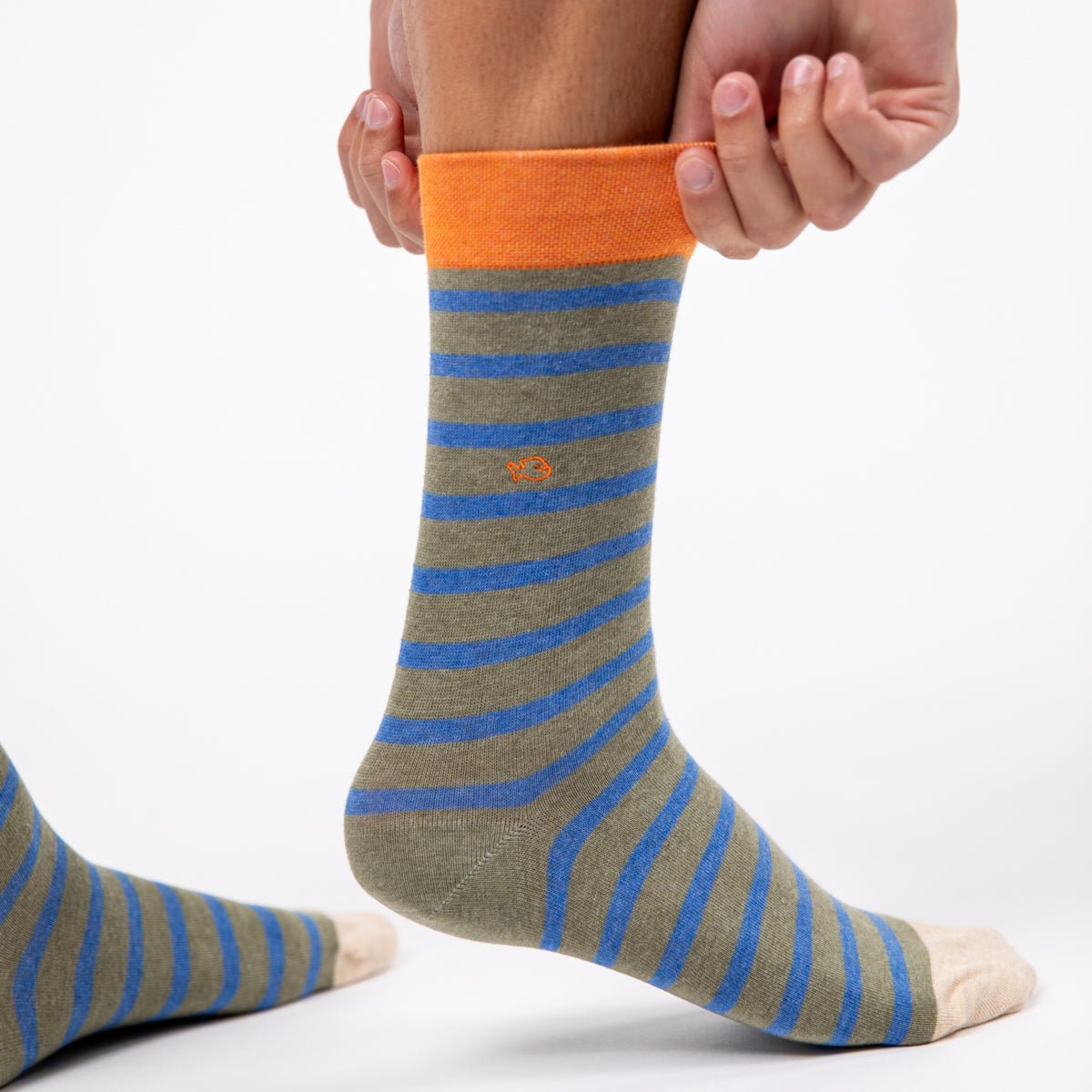 Combed cotton socks with wide stripes Khaki