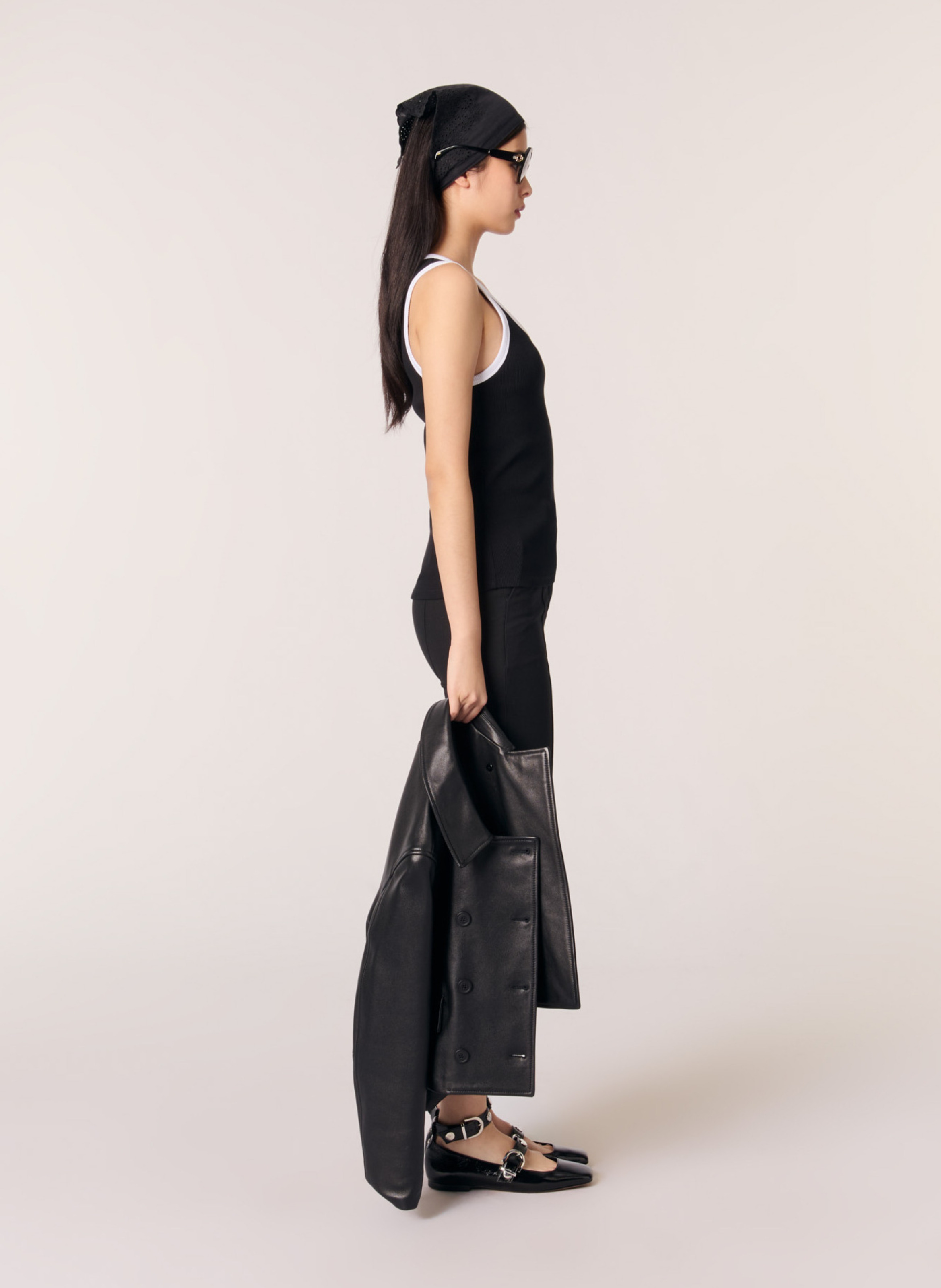 Rechte singlet van katoenmix MAJE Zwart