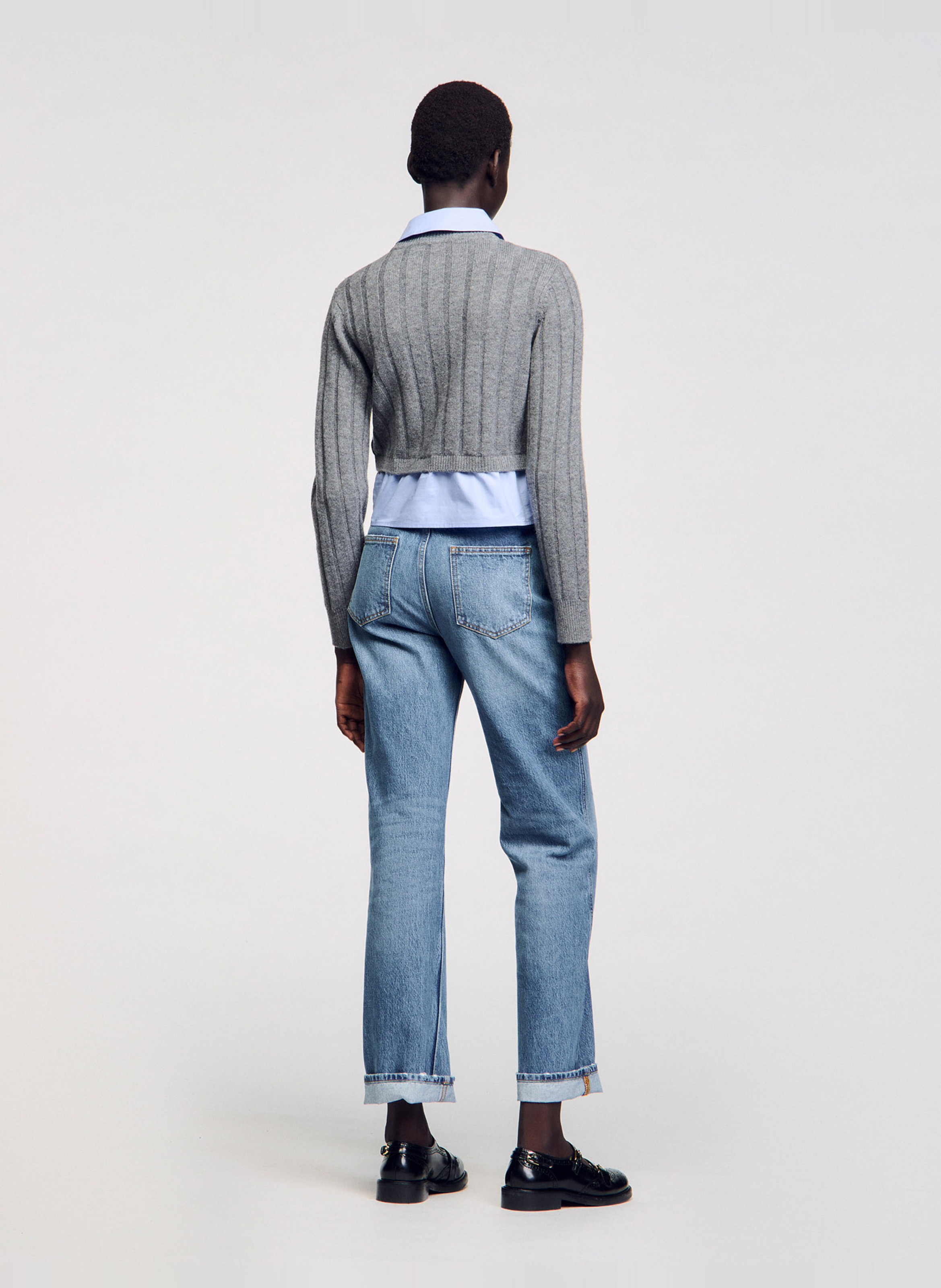 Pull col classique droit en laine et cachemire  SANDRO Gris