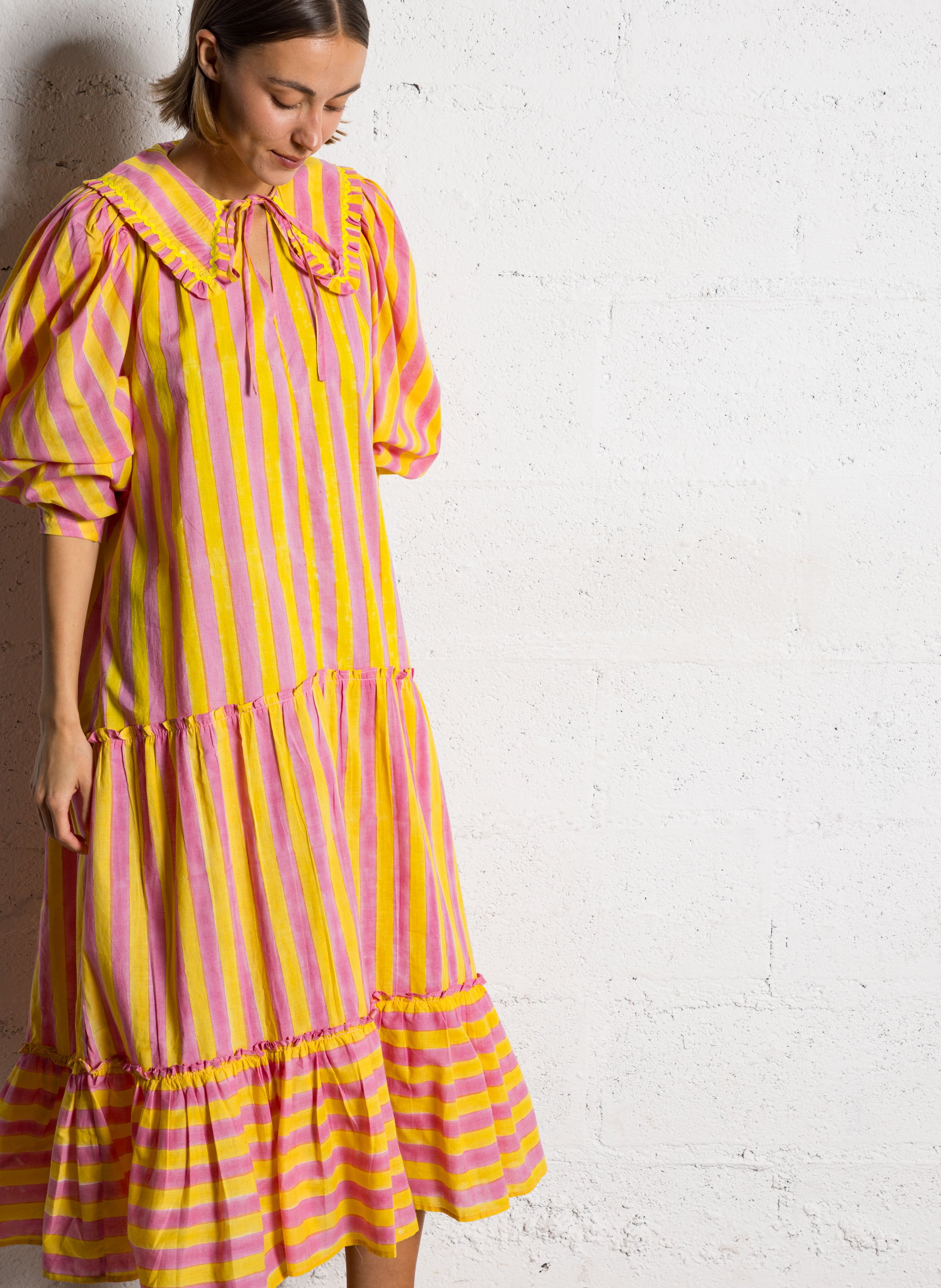 Robe longue col à revers en coton  AUTRE AURA Multicolore