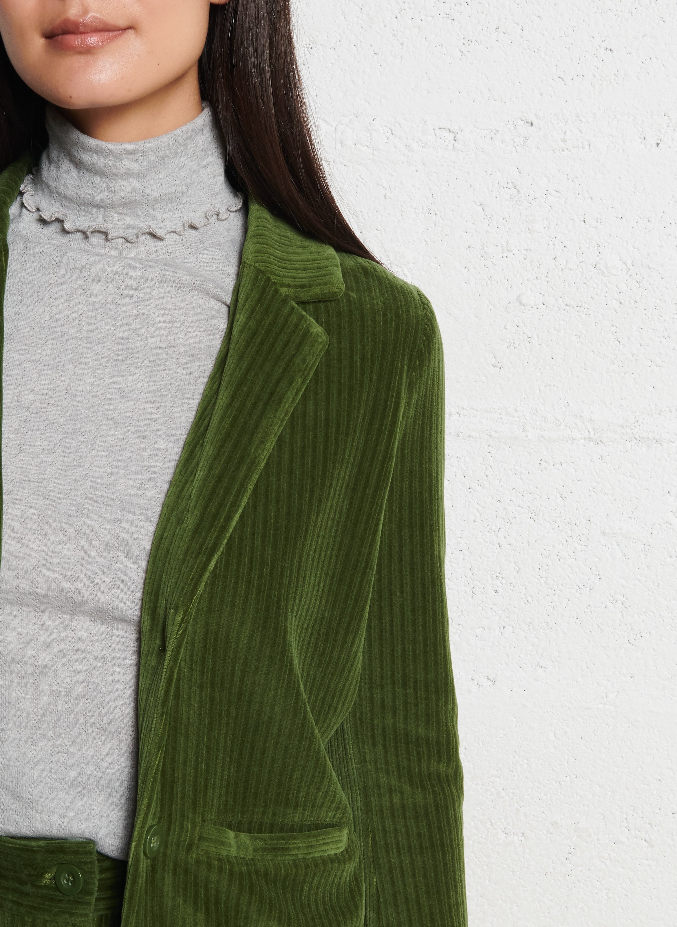 Veste droite col tailleur en velours côtelé NICE THINGS Kaki