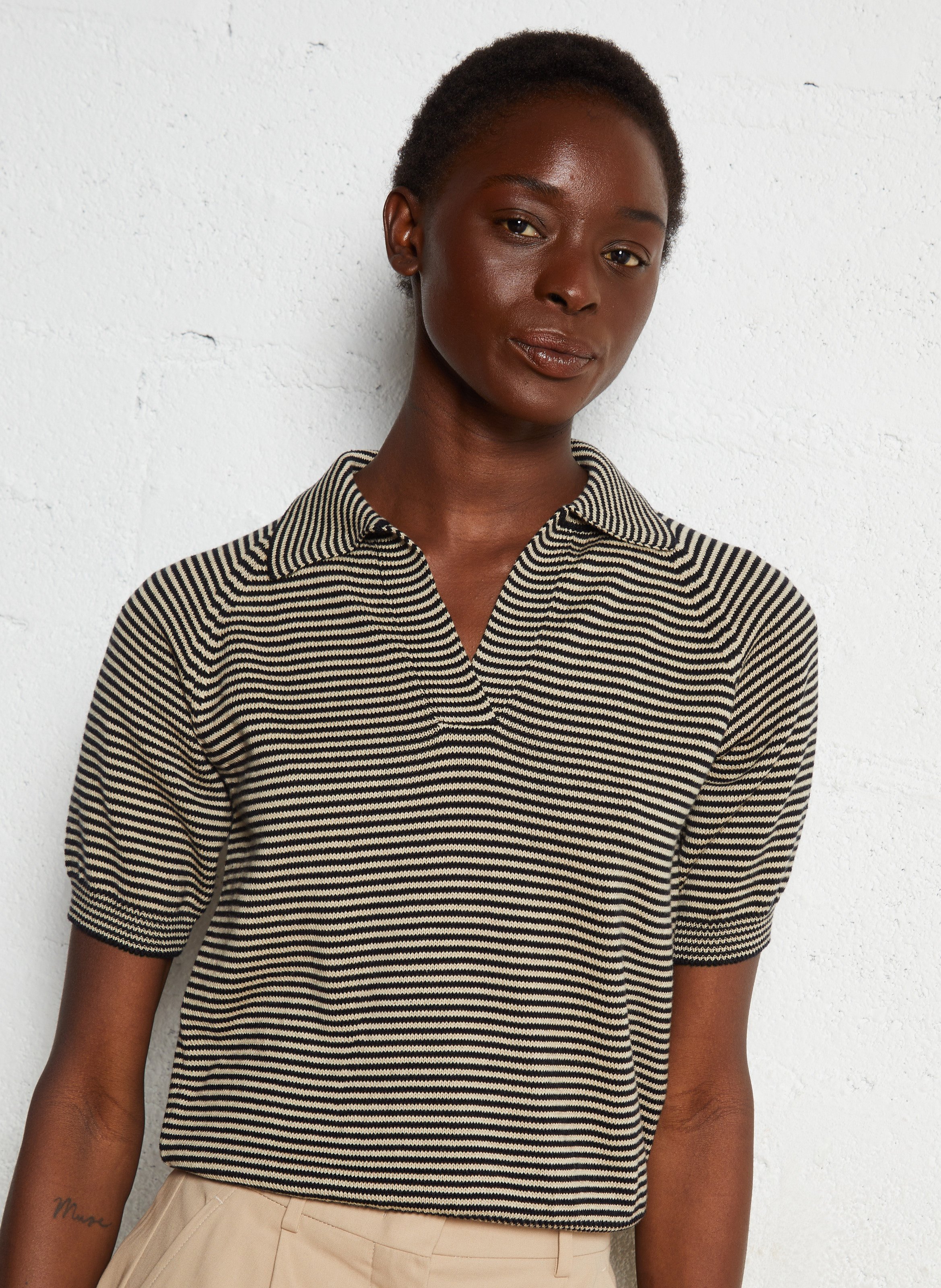 Striped straight cotton polo shirt MAX MARA WEEK END Beige