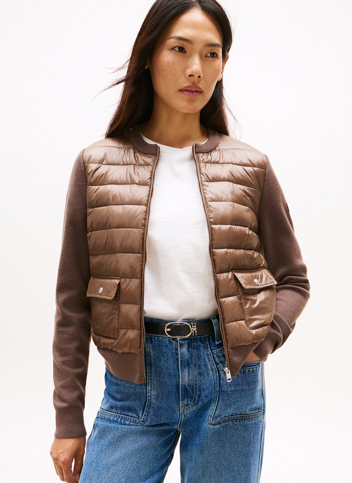 Gilet col rond matelassé TOMMY HILFIGER Marron