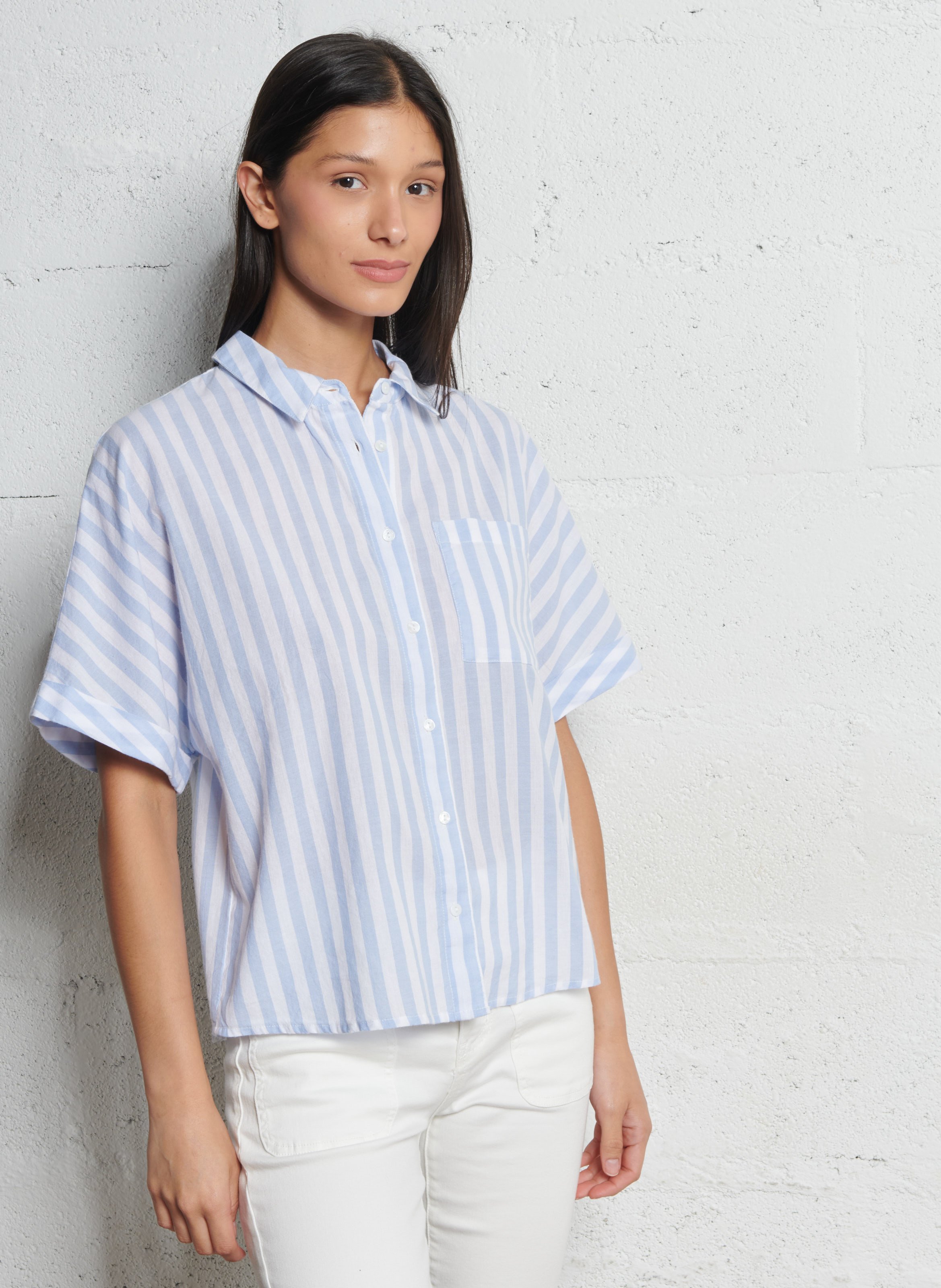 Chemise col classique en coton MAISON 123 Bleu
