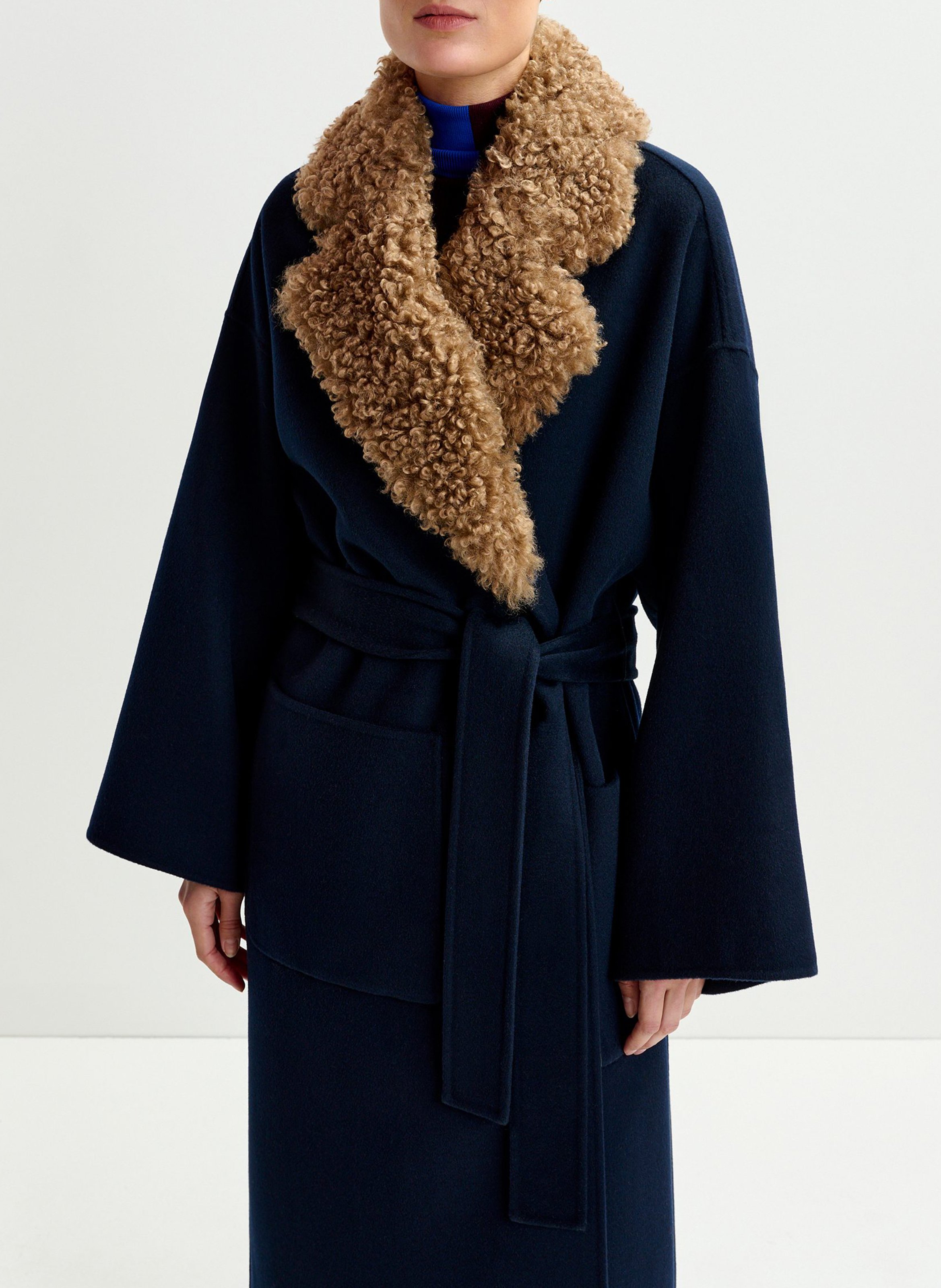 Manteau uni ceinturé en laine ESSENTIEL ANTWERP Bleu