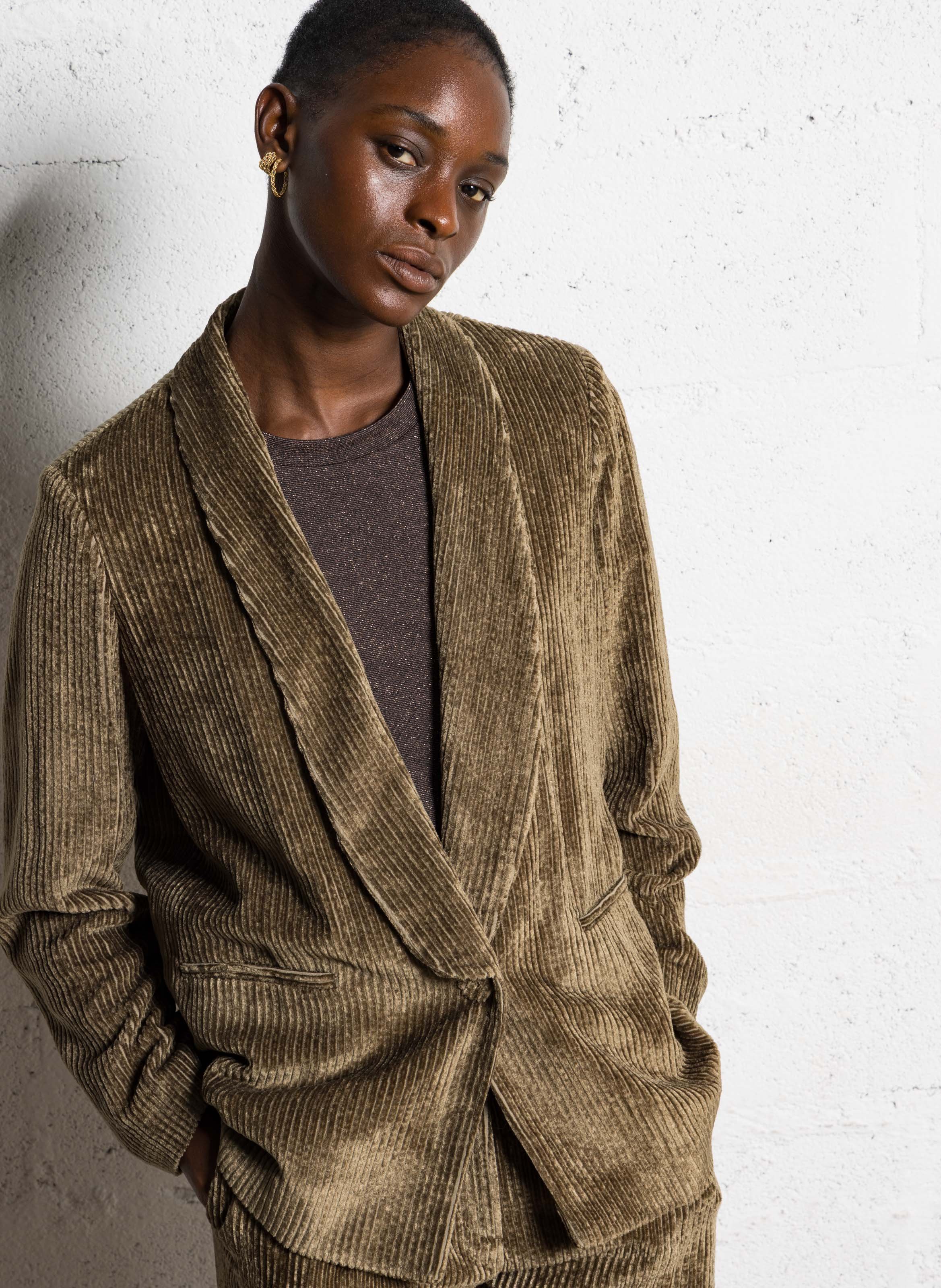 Veste droite en velours côtelé MOMONI Kaki