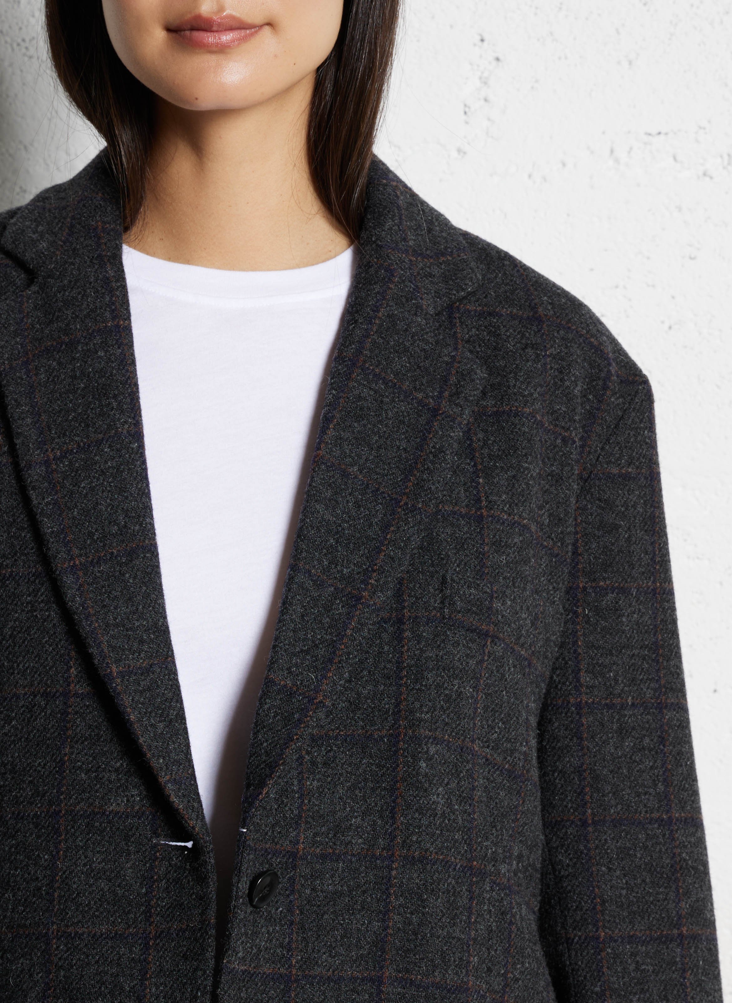 Veste oversize col tailleur à carreaux en laine vierge BELLEPIECE Noir