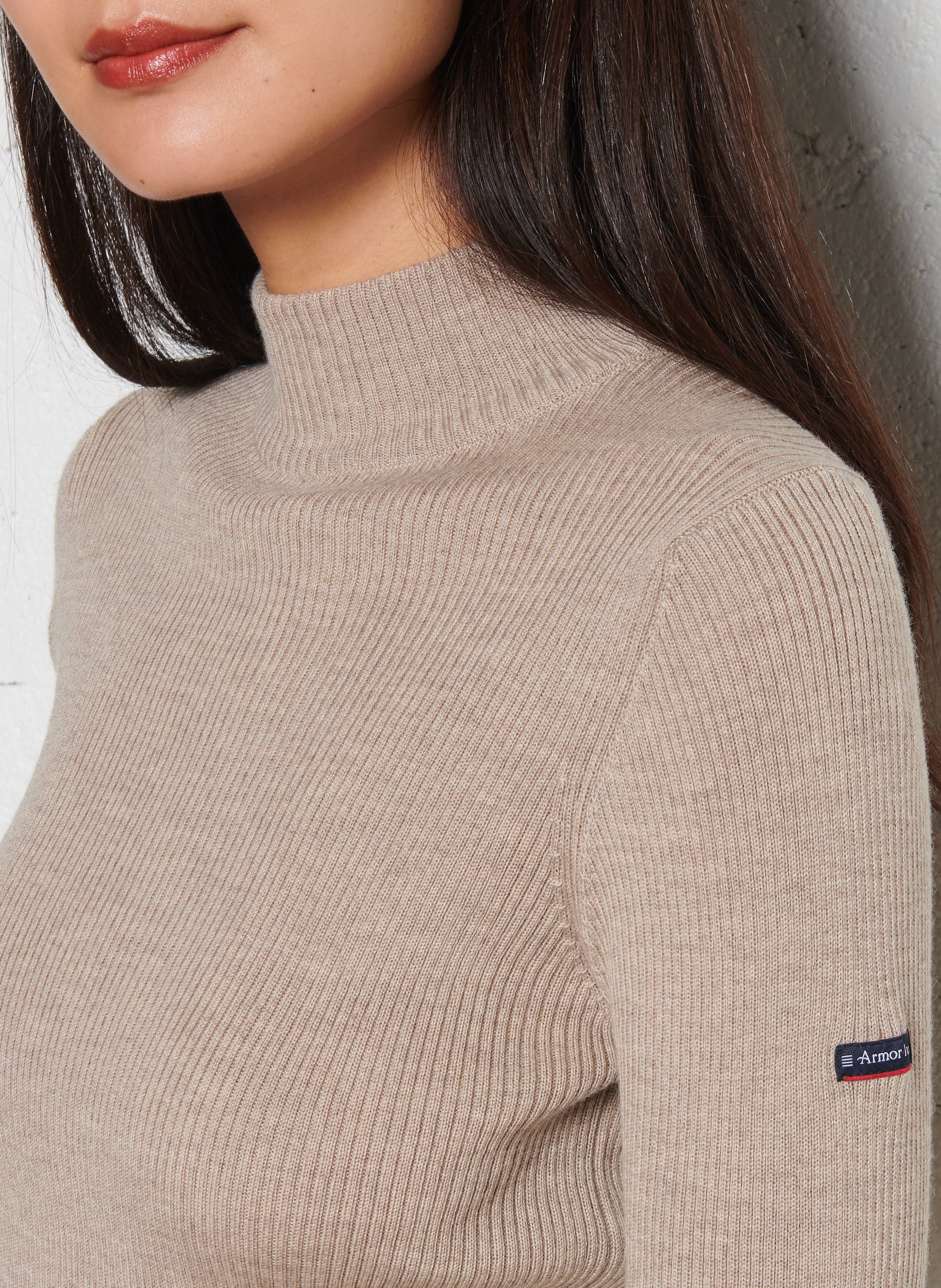 Pull col montant côtelé en laine ARMOR LUX Beige