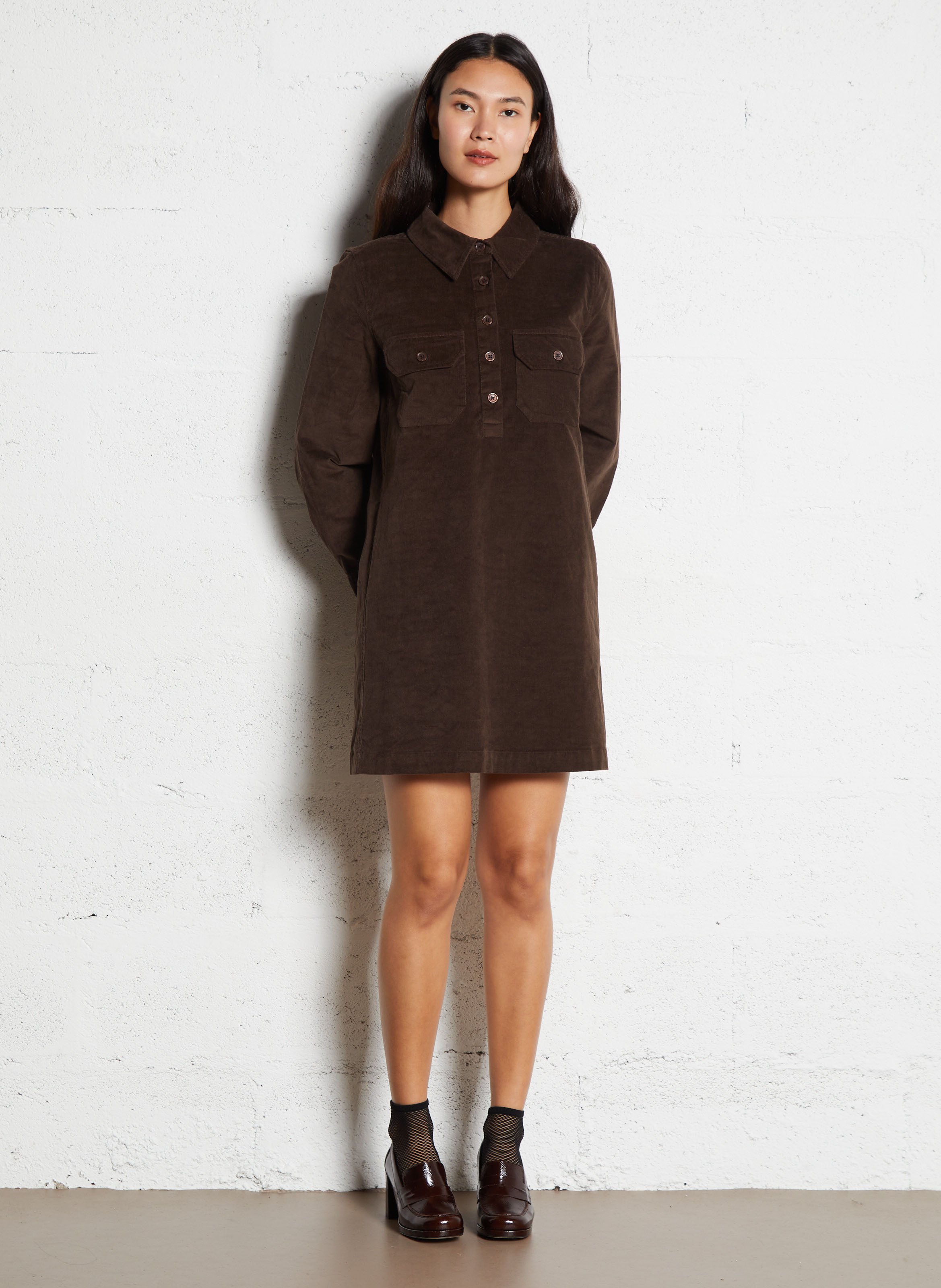Loose-fit cotton shirt dress with classic collar PETITE MENDIGOTE Brown