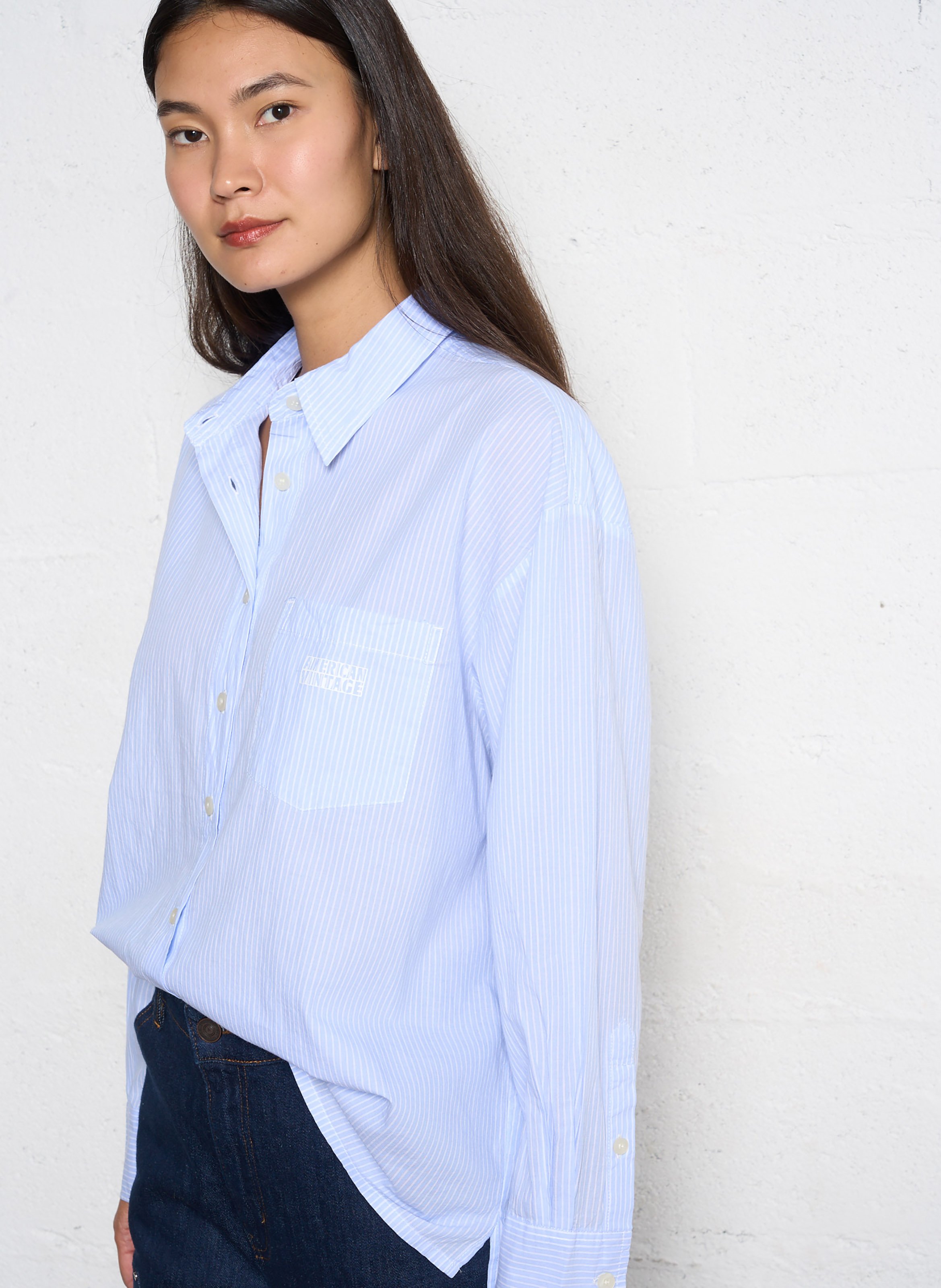 Katoenen blouse met klassieke kraag AMERICAN VINTAGE Blauw