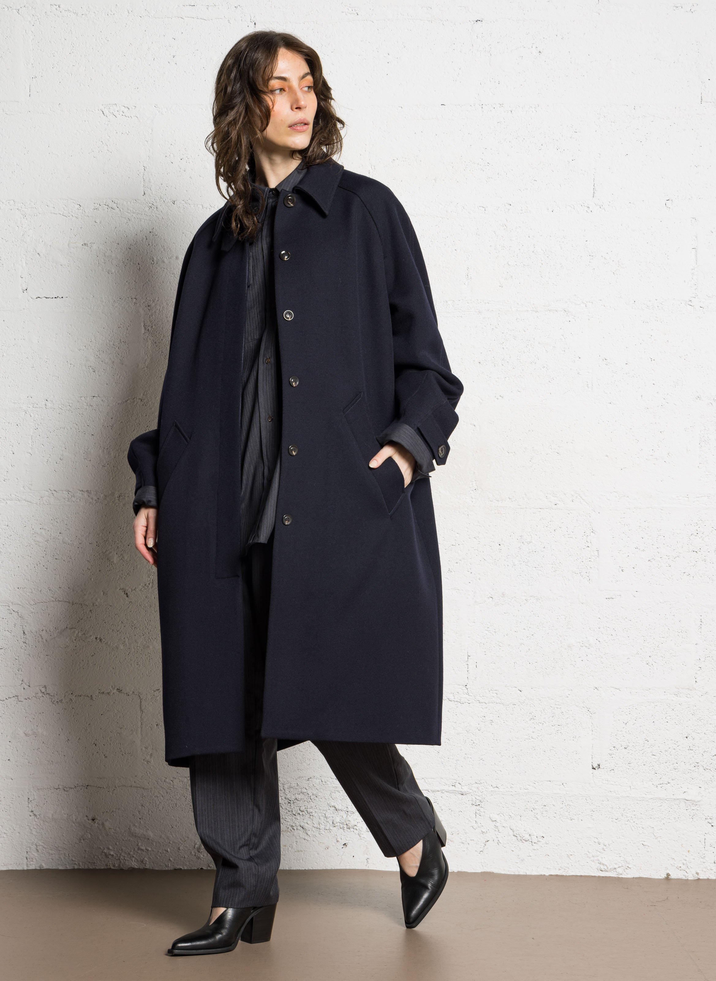 Manteau oversize col classique en laine SOEUR Bleu