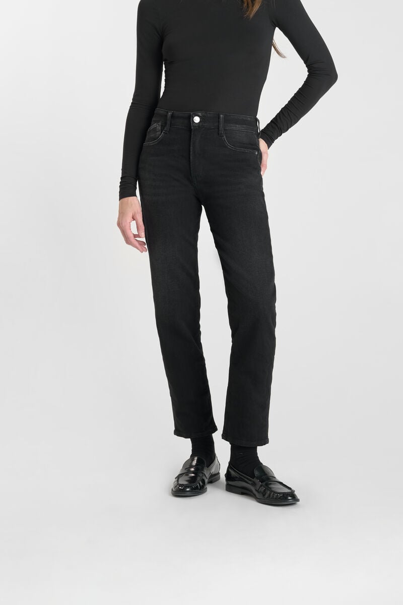 Straight leg high waist mom jeans 7/8 length, 7/8 length LE TEMPS DES CERISES Black