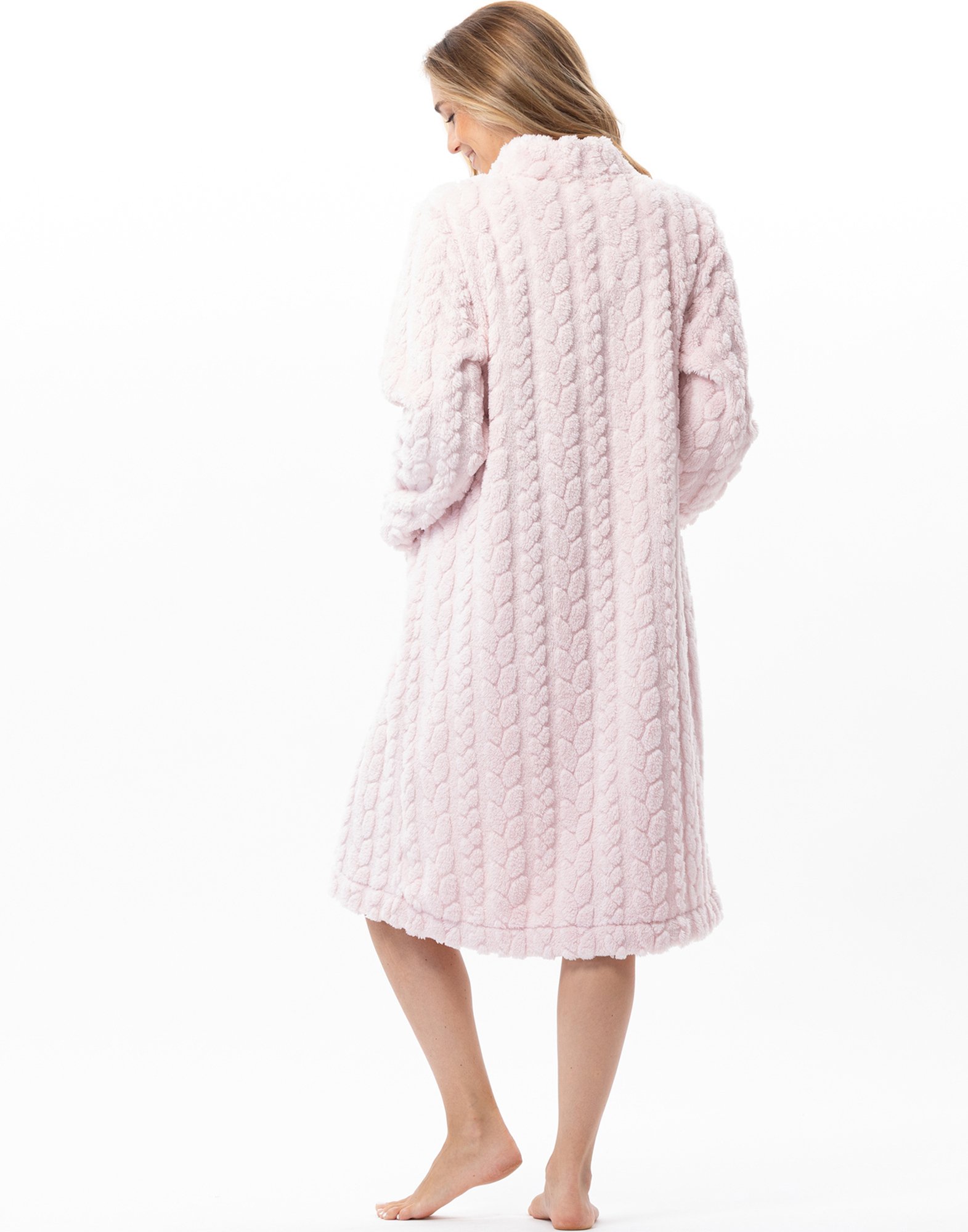 Braided effect button-up dressing gown Pink