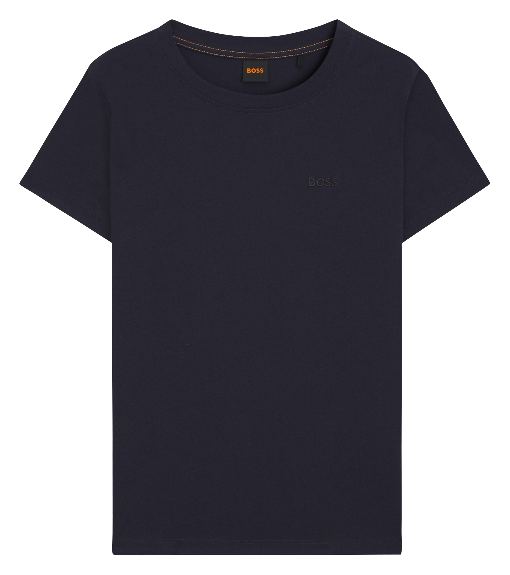 Tee-shirt droit col rond brodé en laine vierge BOSS Bleu