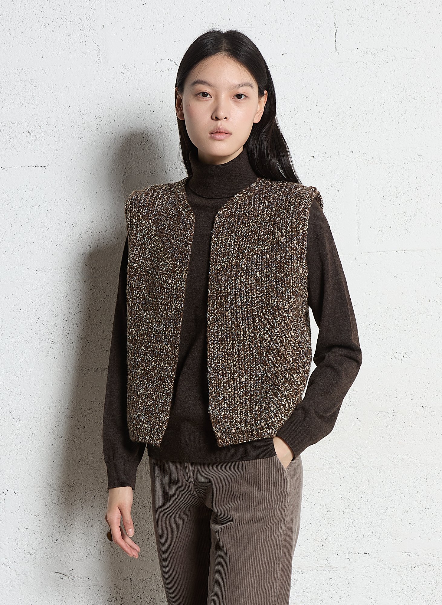 Straight knitted cardigan MAISON 123 Brown