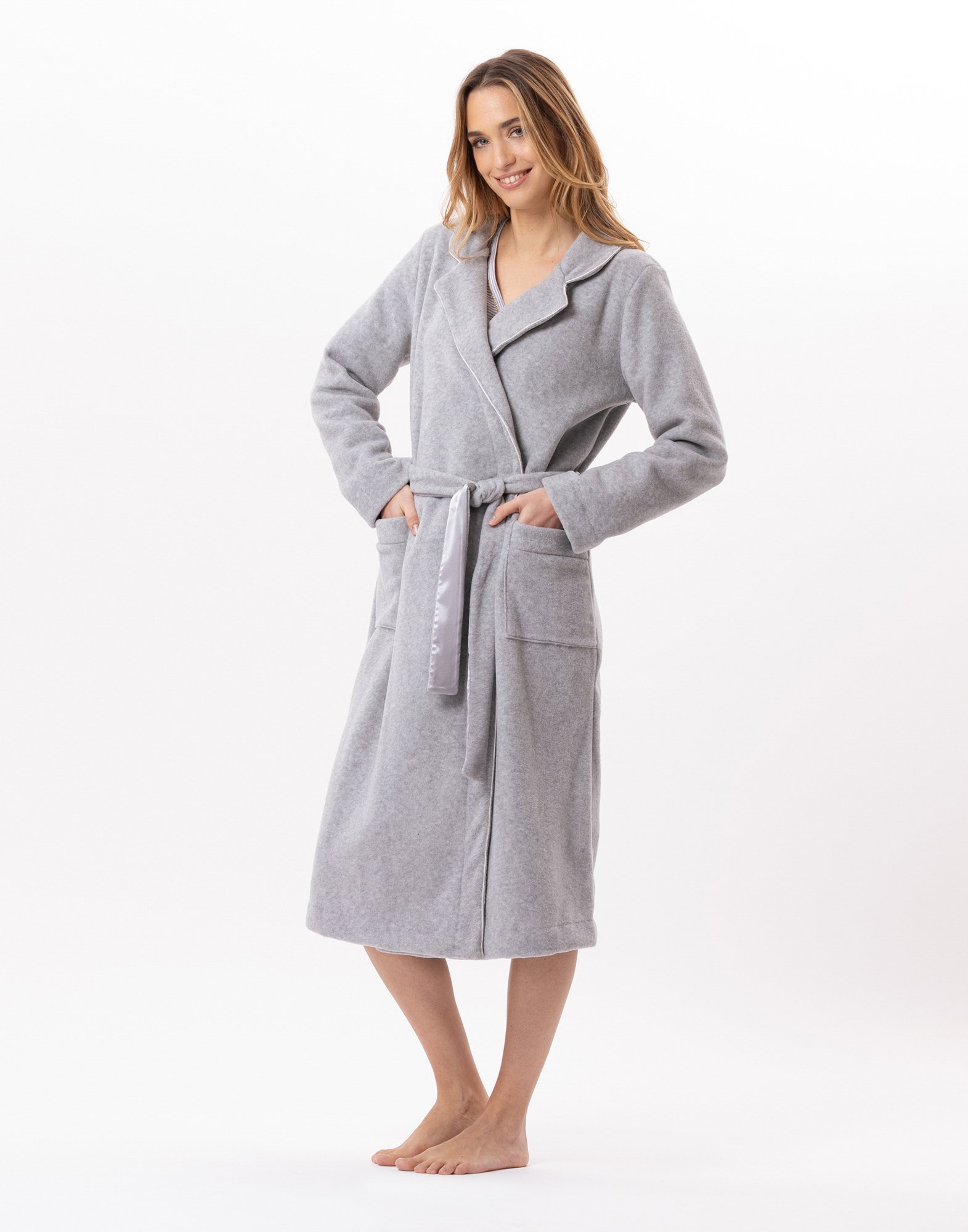 Crossed fleece dressing gown LE CHAT Grey