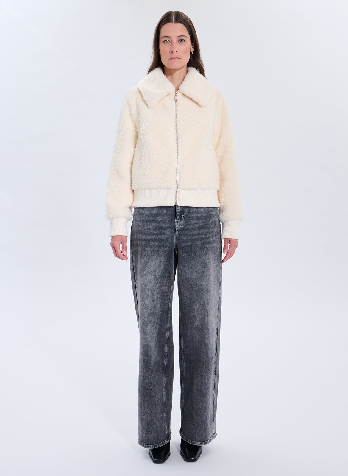 Jacket with classic sheepskin effect collar ZAPA White