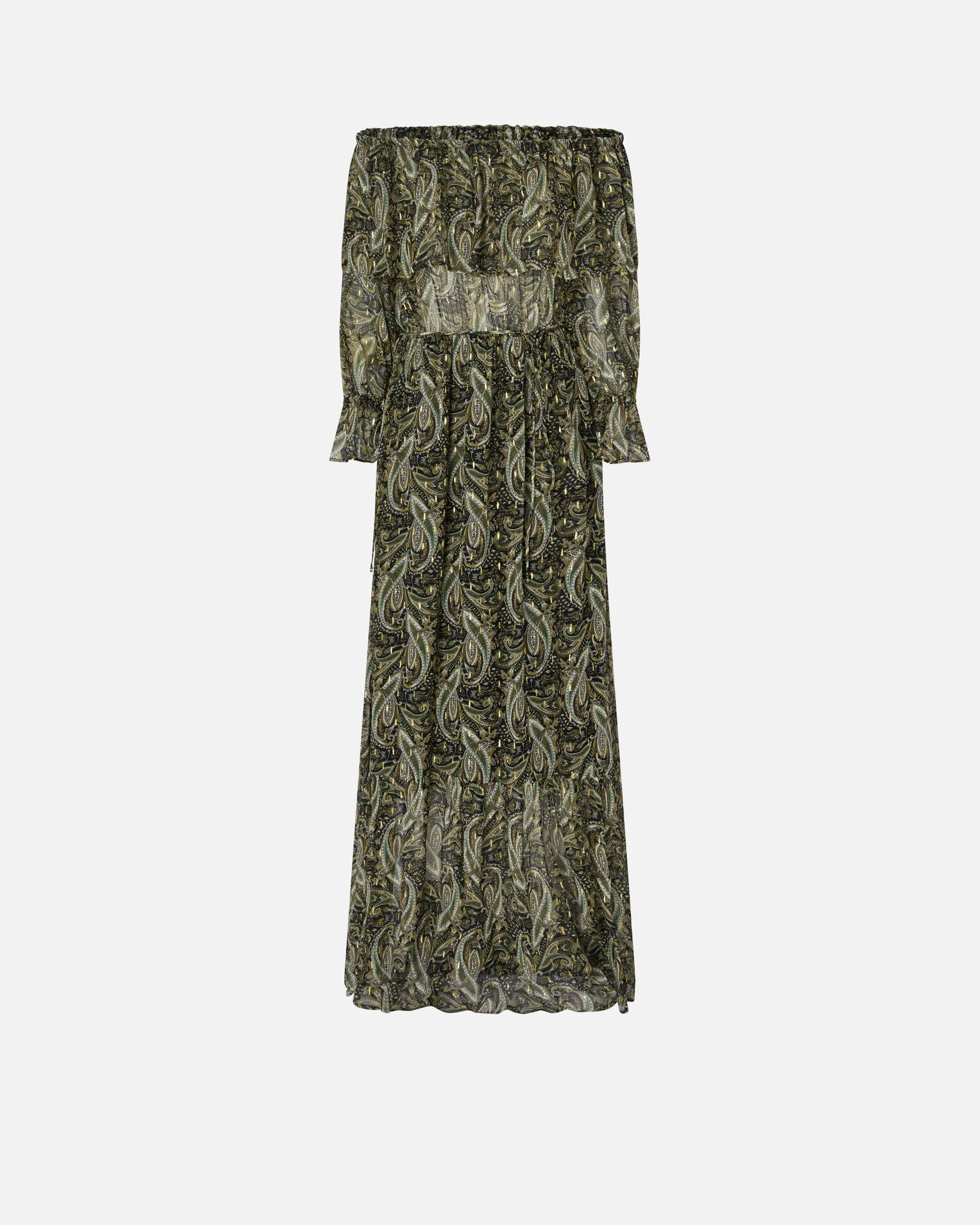 Long dress with bardot neckline and cashmere print PINKO Green