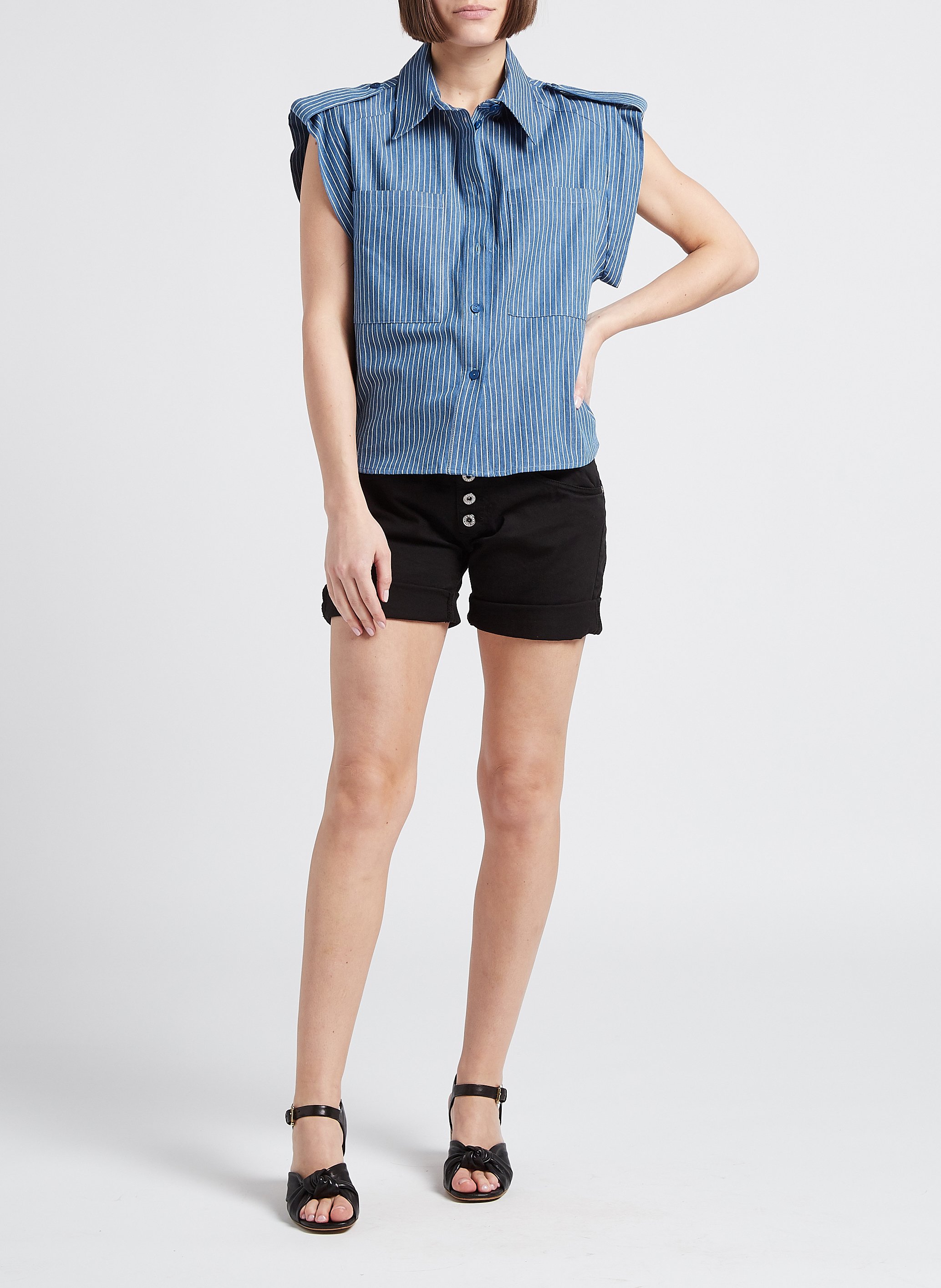 Chemise sans manches à rayures en coton PLEASE Blue