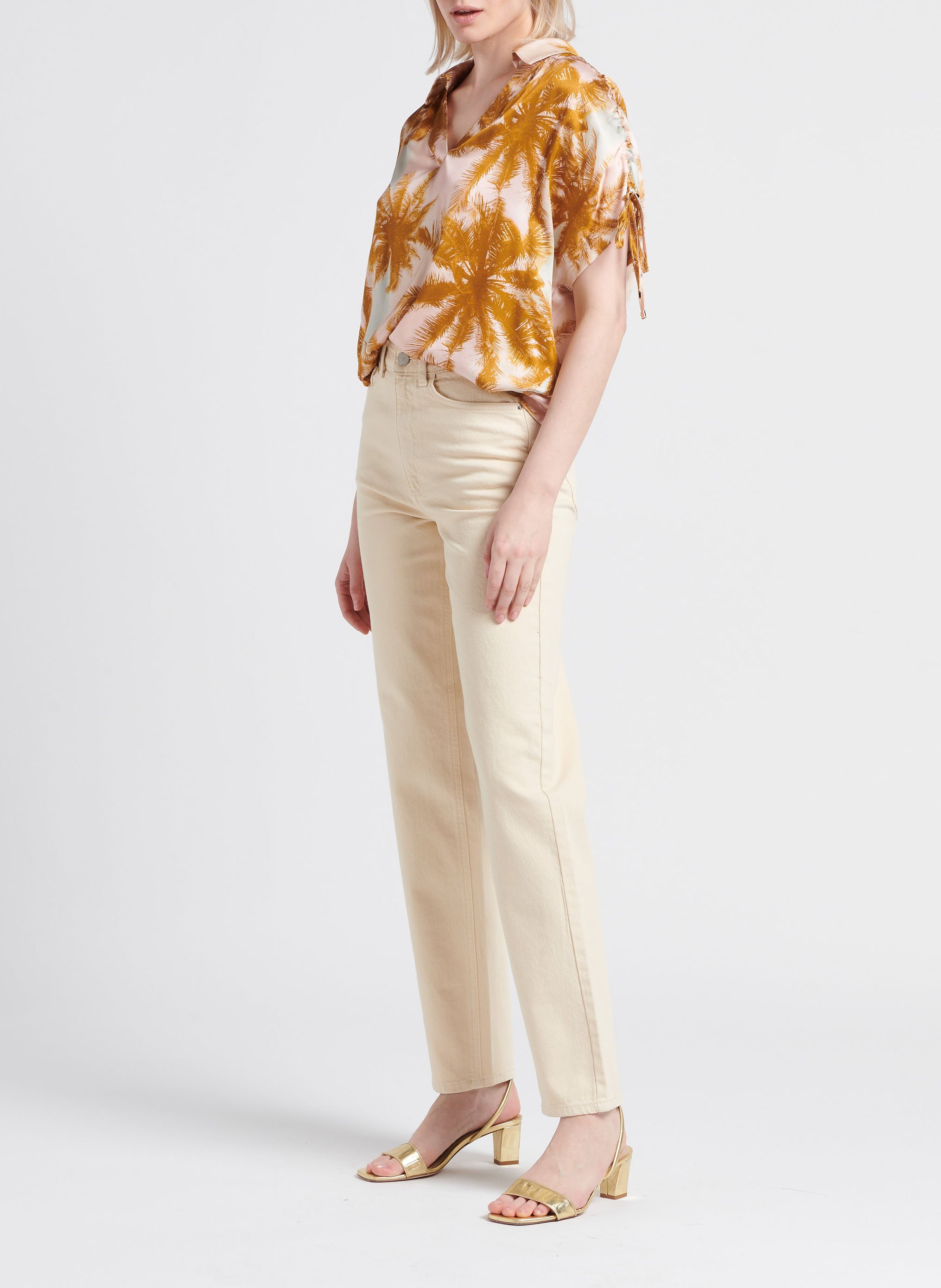 Top col classique V cache-coeur rayé en crêpe LA PETITE FRANCAISE Orange