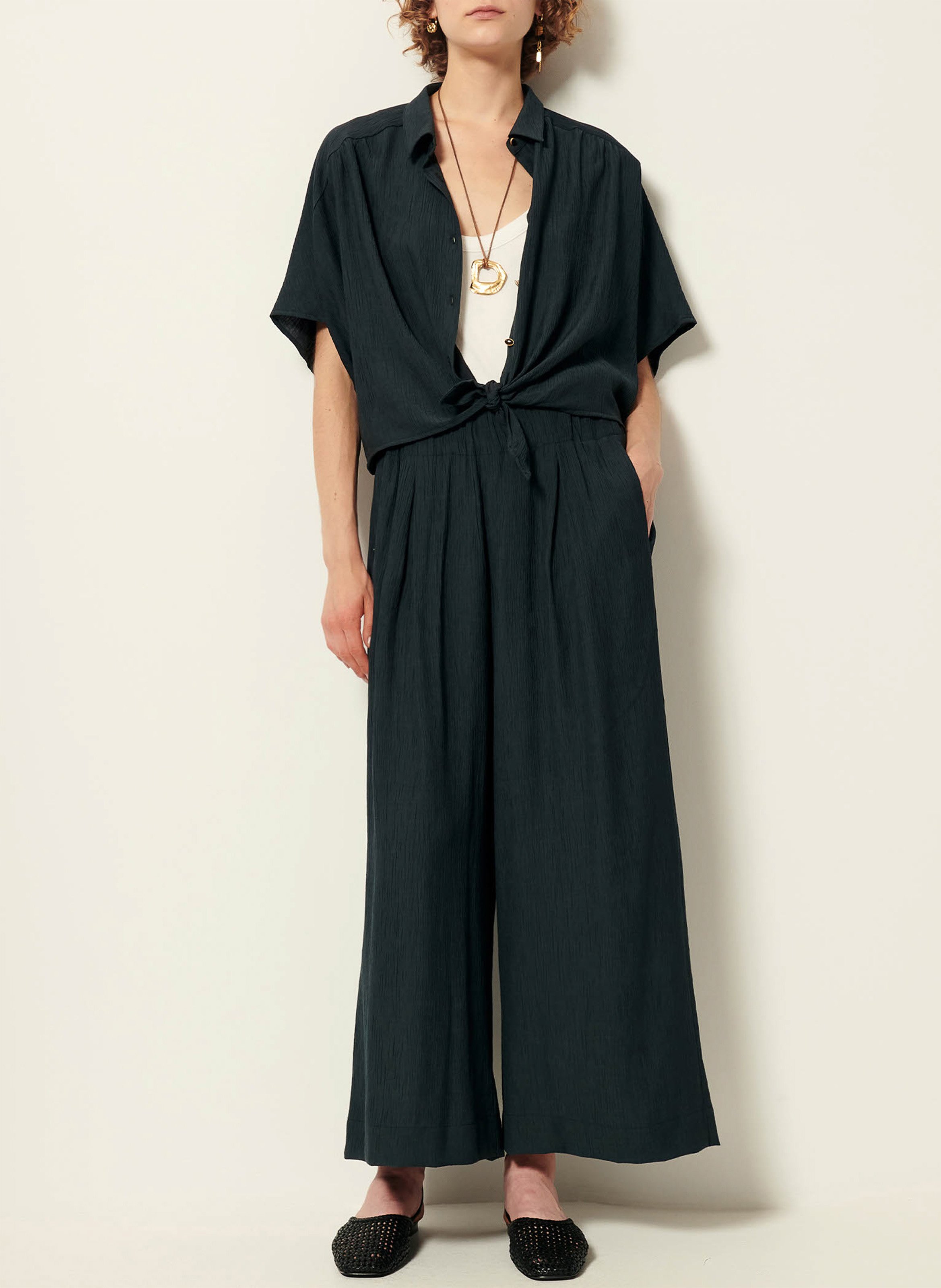 Pantalon large 7/8ème en linon antique SESSUN Vert