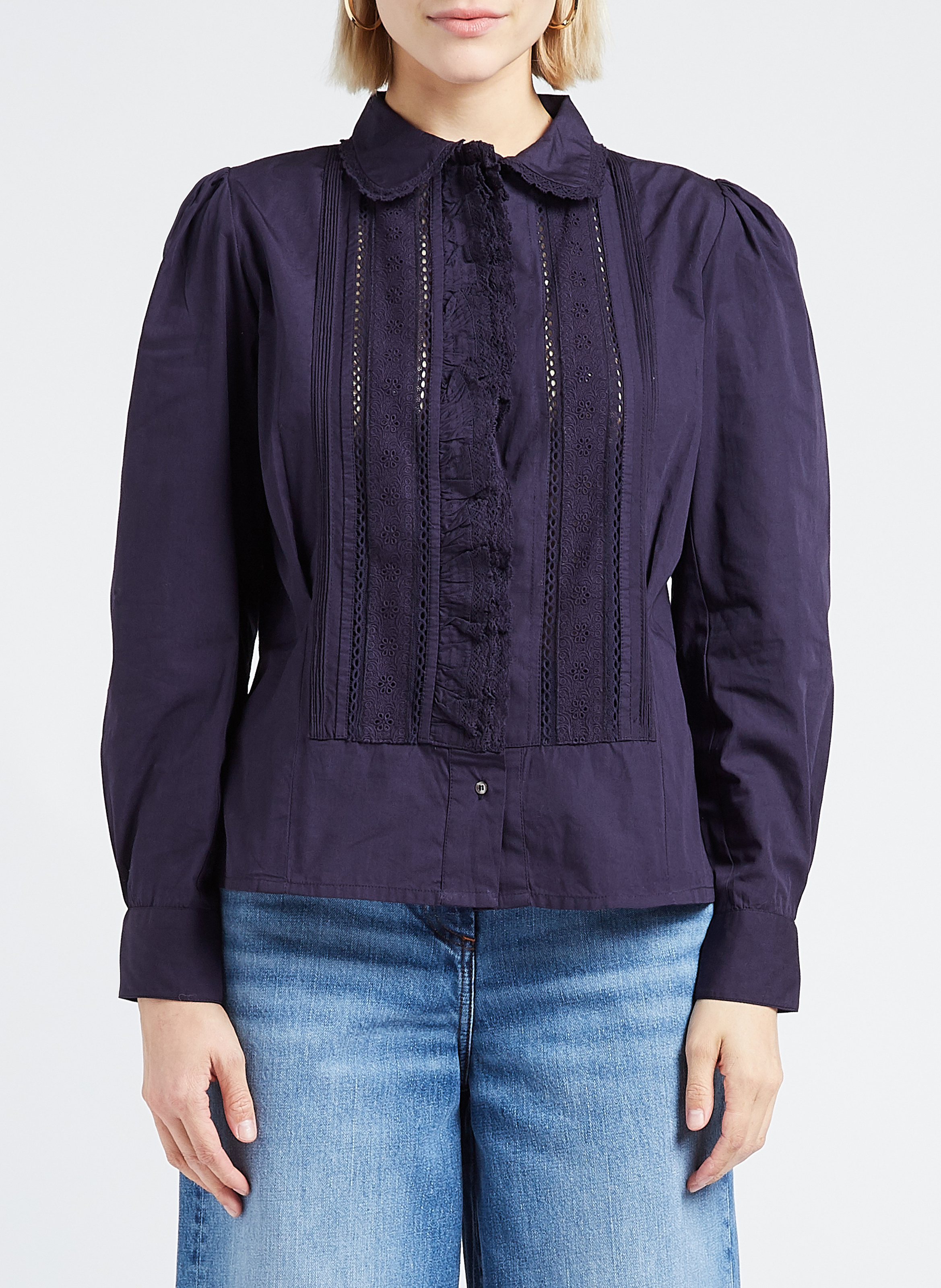 Bluse mit Bubikragen, aus Baumwoll-Popeline ANTIK BATIK Blau