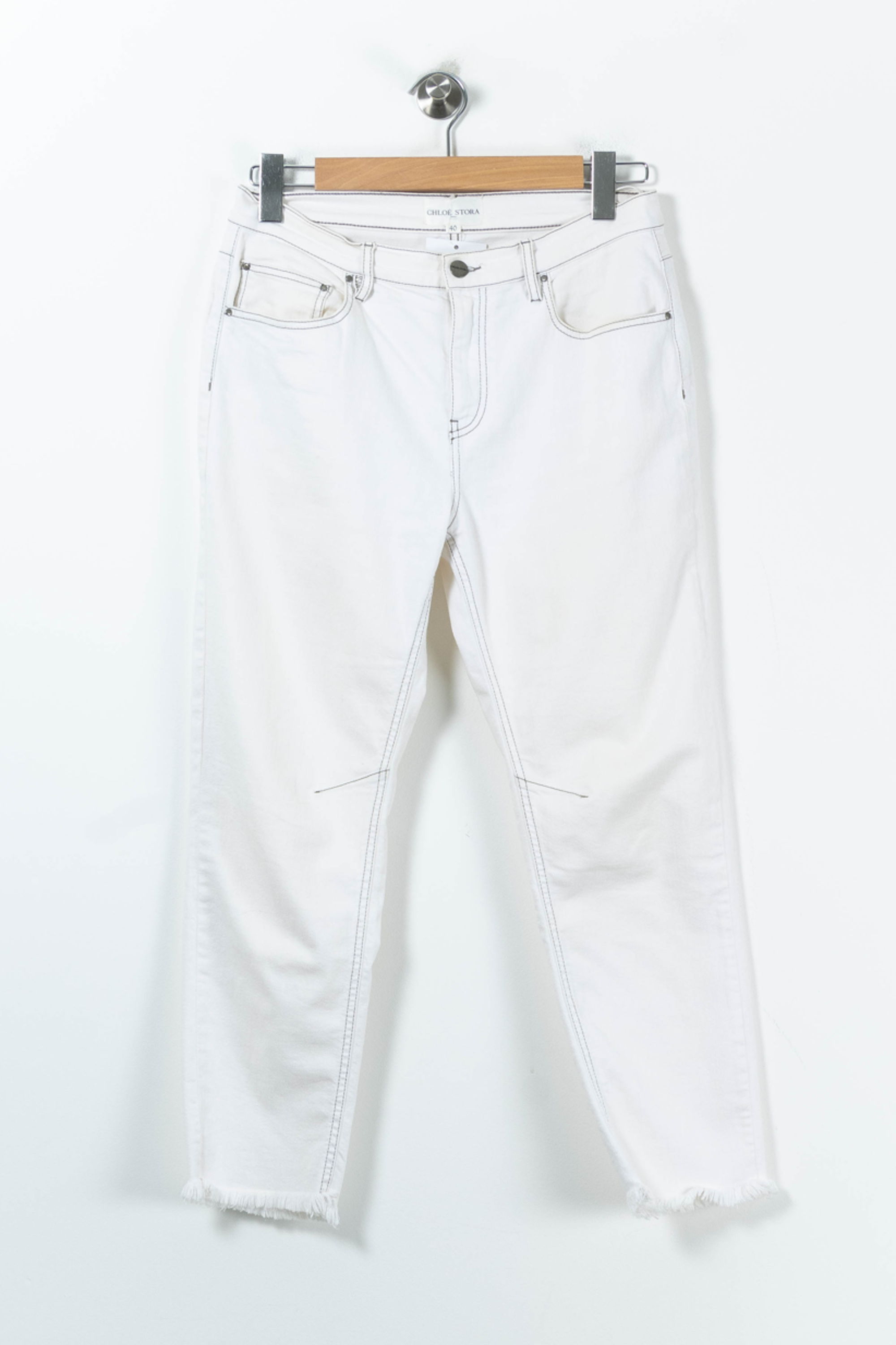 Cropped slim jeans with studs CHLOE STORA - SECONDE MAIN White