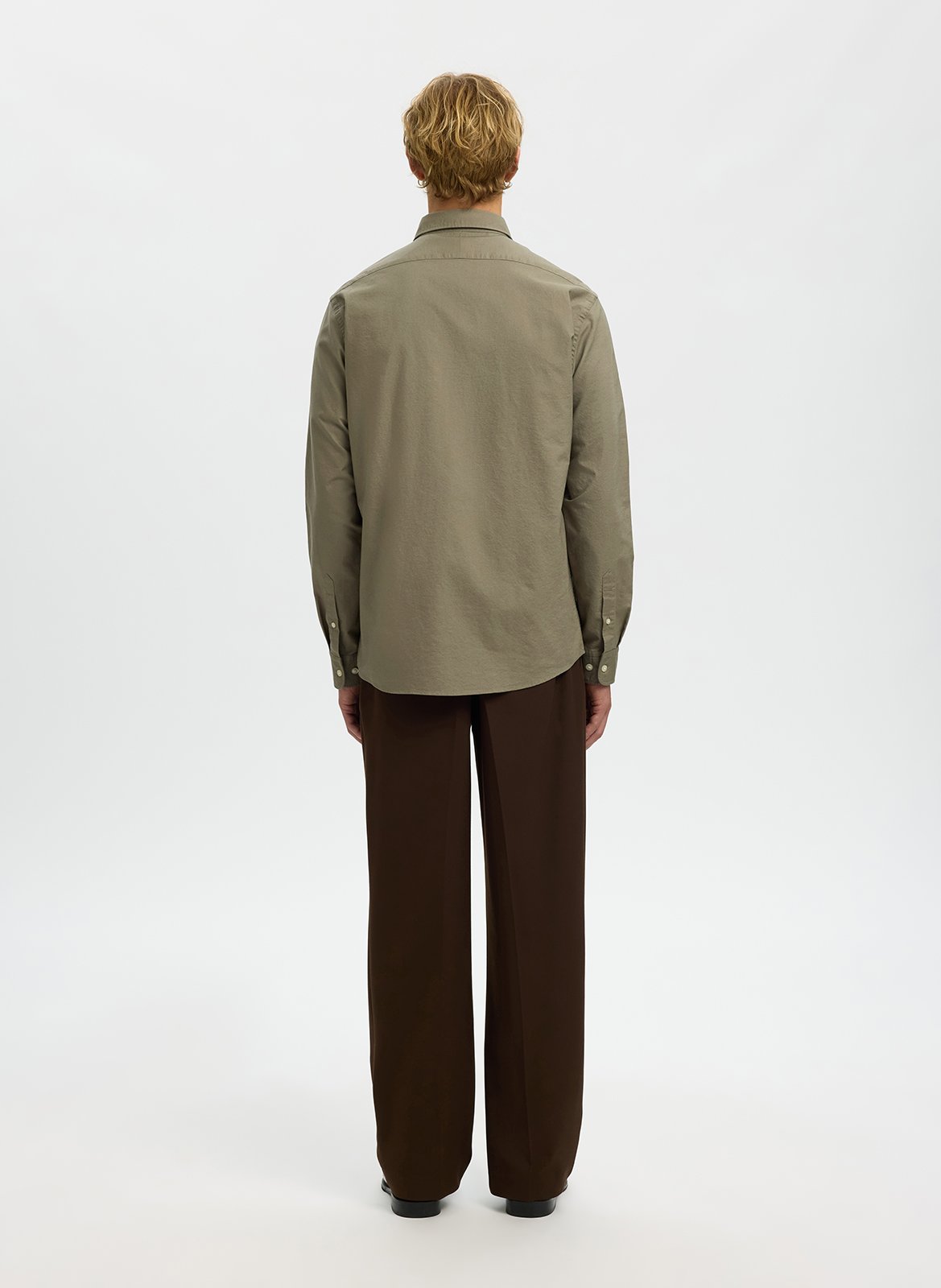 Hemd aus Baumwoll-Mix mit Button-down-Kragen SELECTED Grau