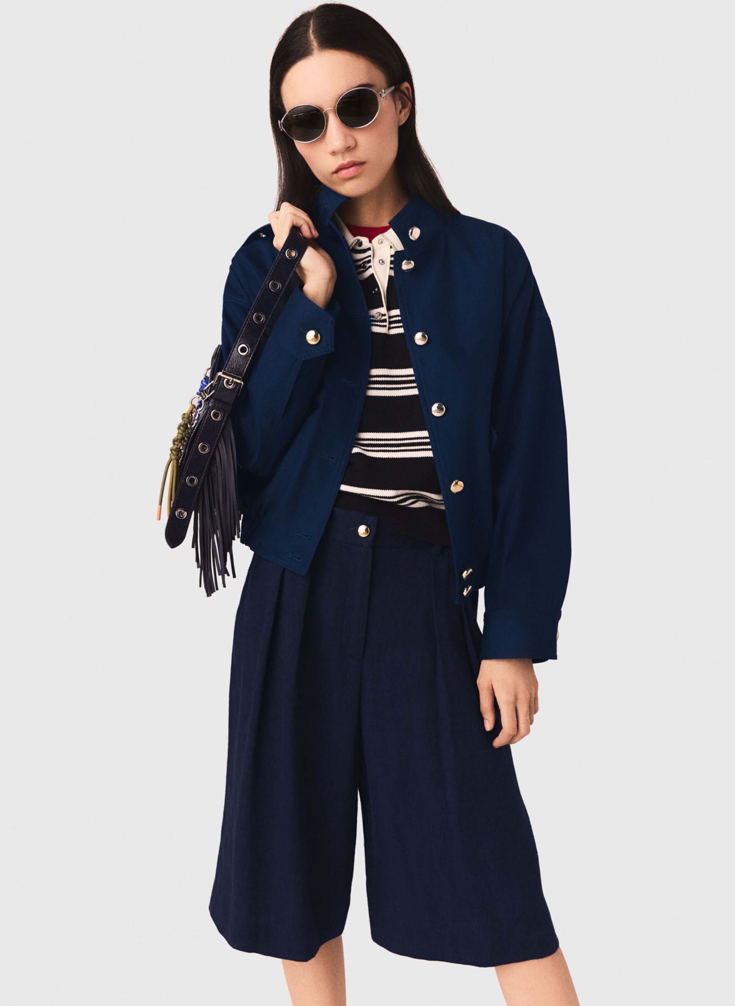 Short buttoned cotton jacket MAJE Blue