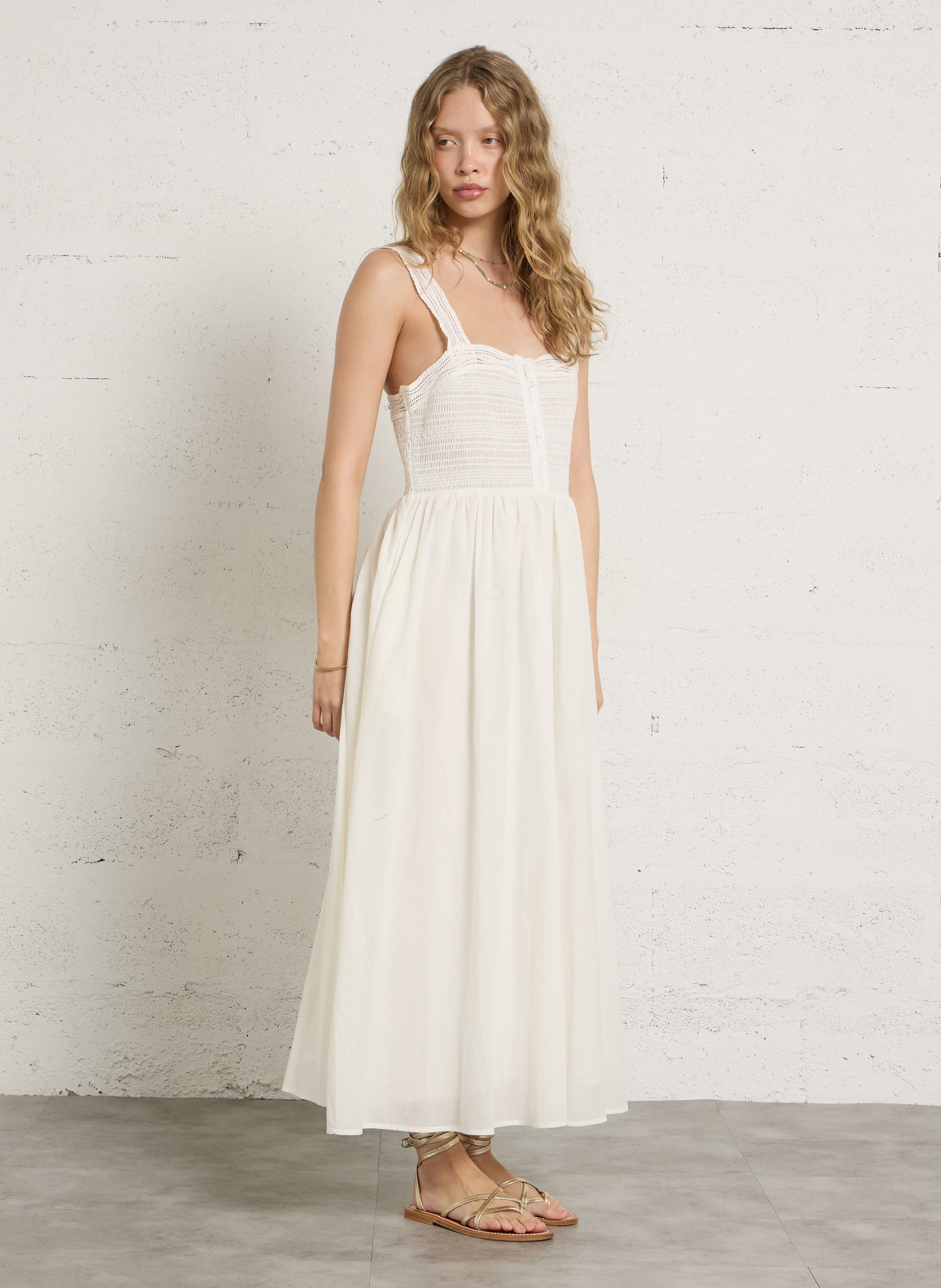 Robe longue col carré en coton SEE U SOON Blanc