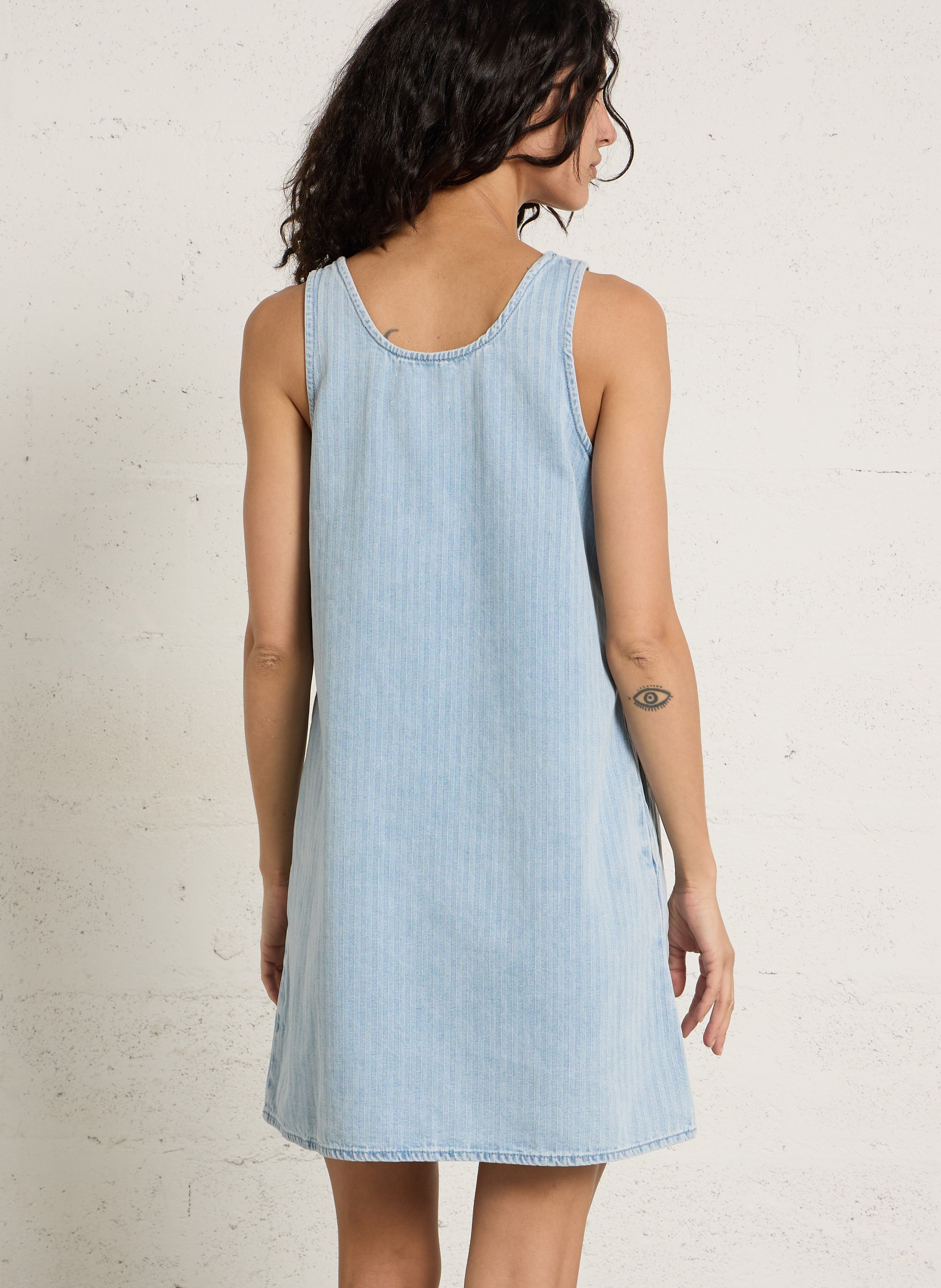 Short round-neck cotton denim dress LA PETITE ETOILE Jean Stone