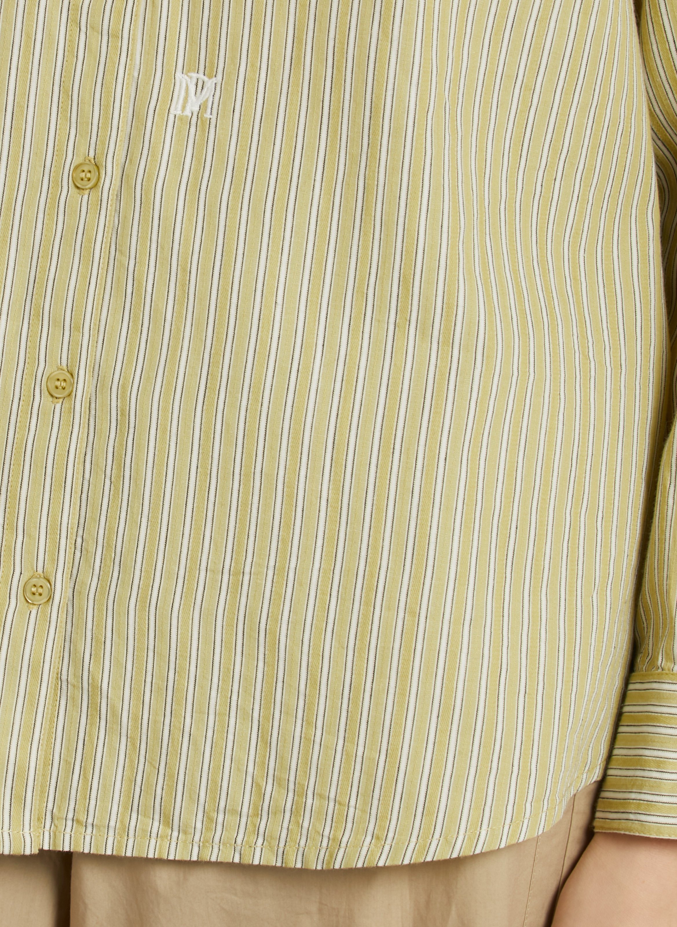 Ruimvallende, gestreepte, katoenen blouse met klassieke kraag PETITE MENDIGOTE Groen