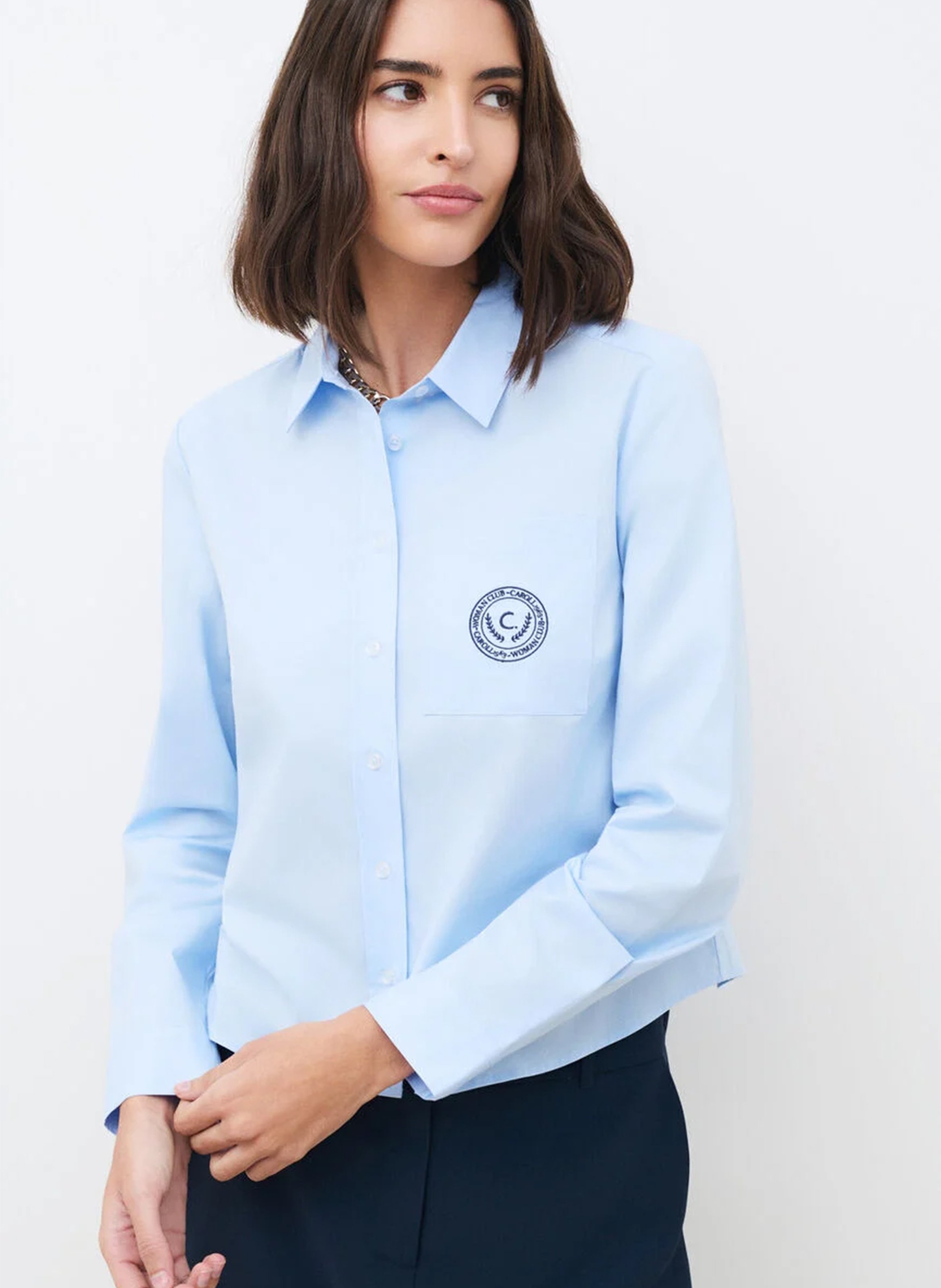 Chemise droite col classique en coton et coton recyclé mélangé CAROLL Bleu