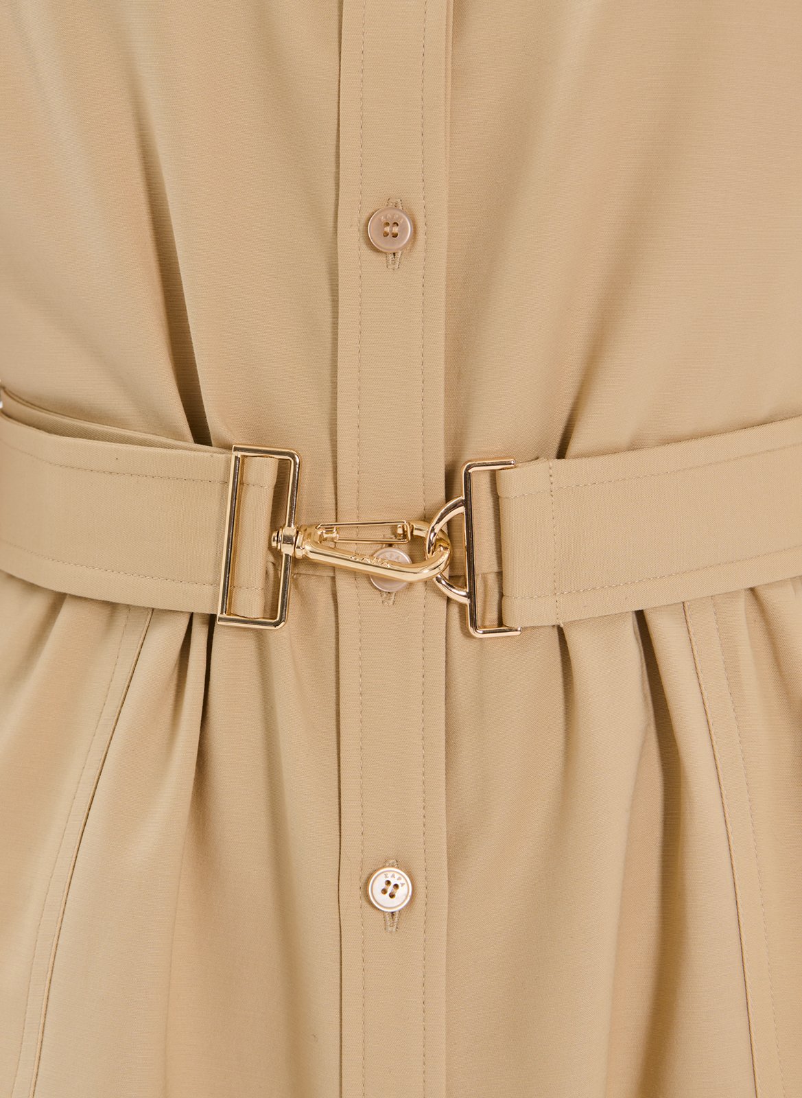 Robe midi col classique en coton mélangé Beige