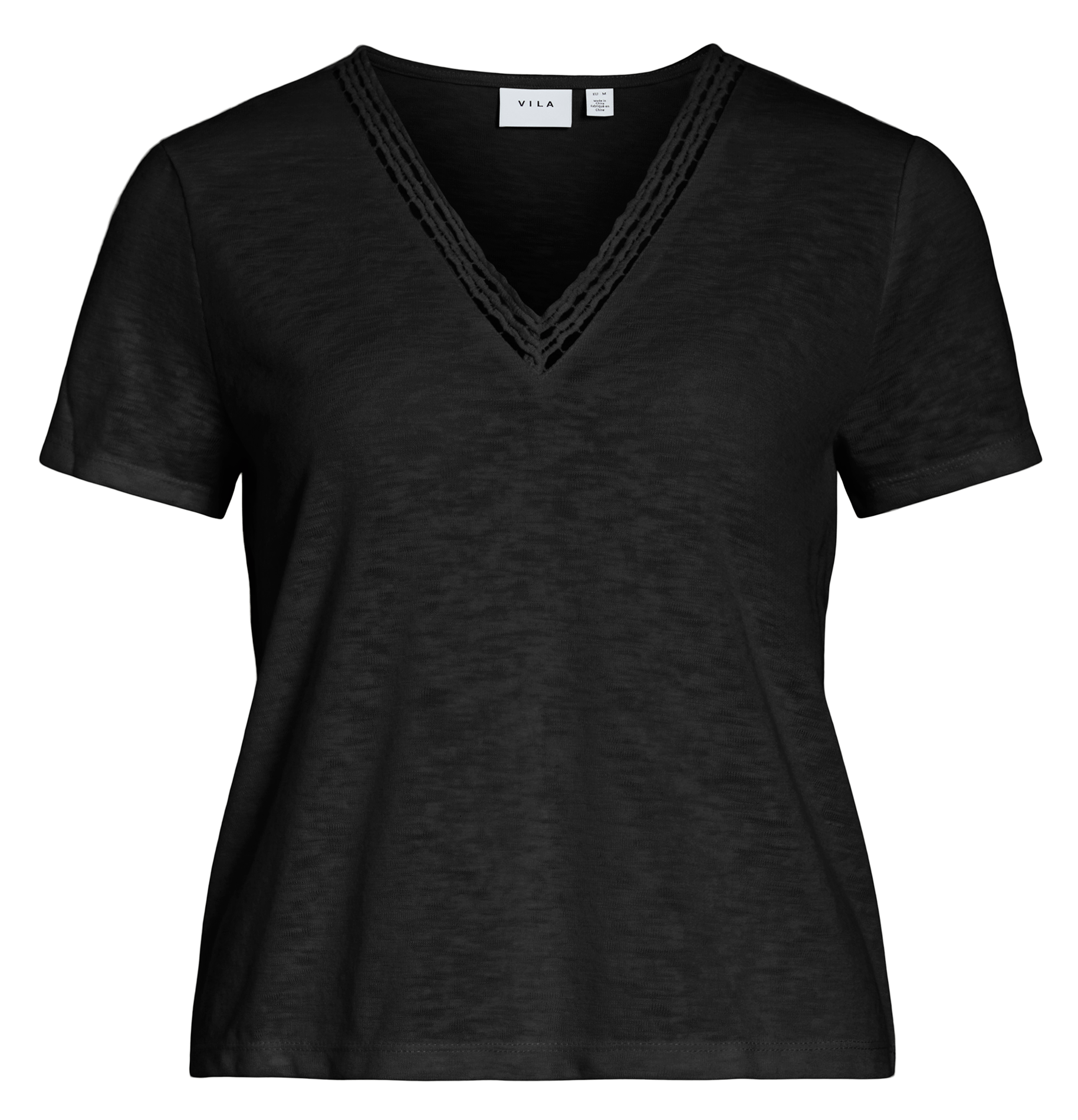 Gerade geschnittenes T-Shirt mit V-Ausschnitt VILA Schwarz