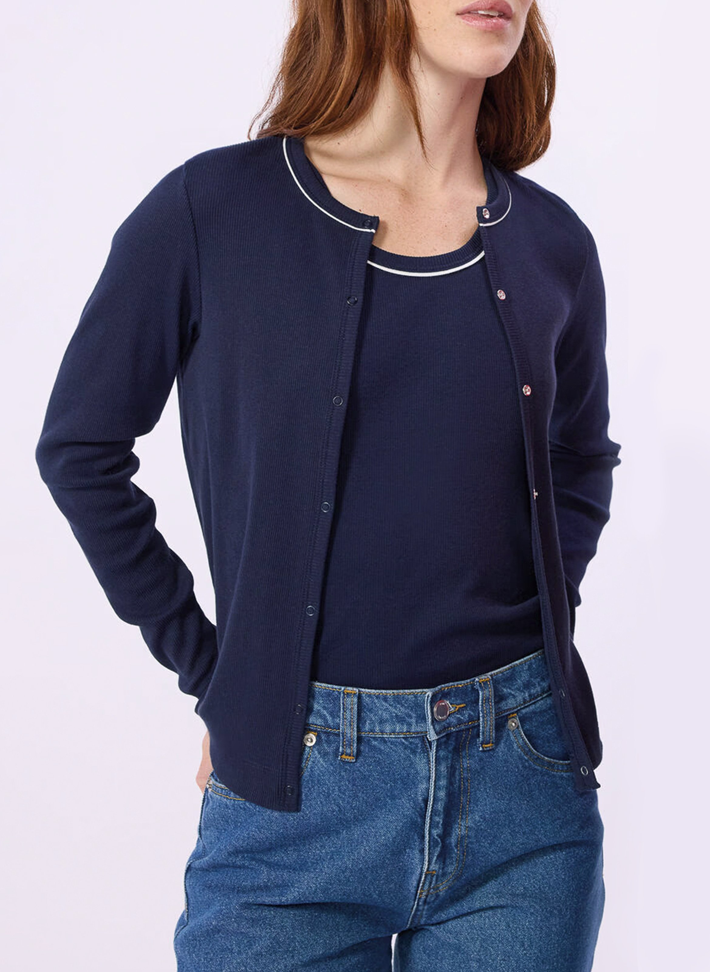 Baumwoll-Strickjacke mit Rundhalsausschnitt PETIT BATEAU Blau