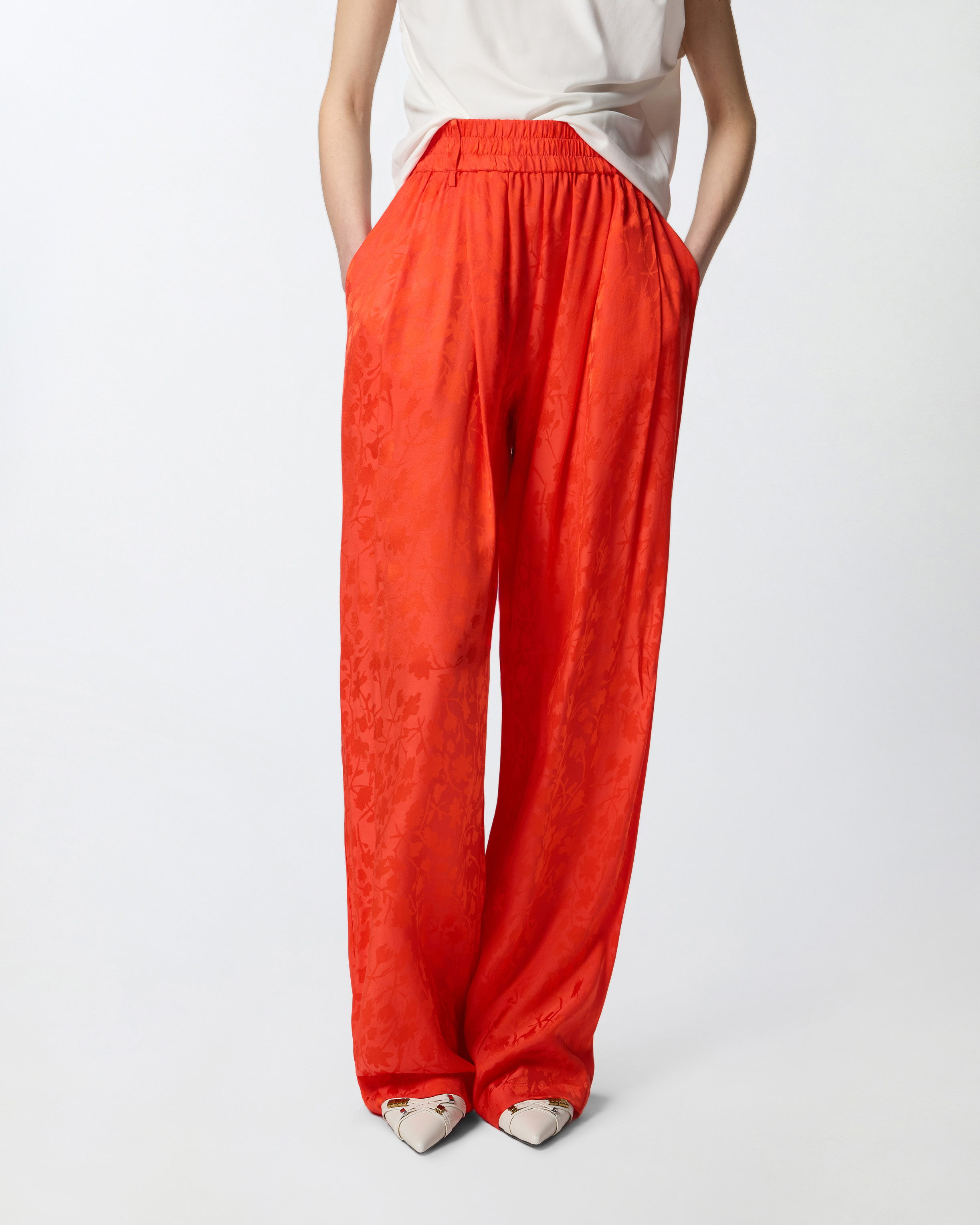 Floral jacquard pants PINKO Orange