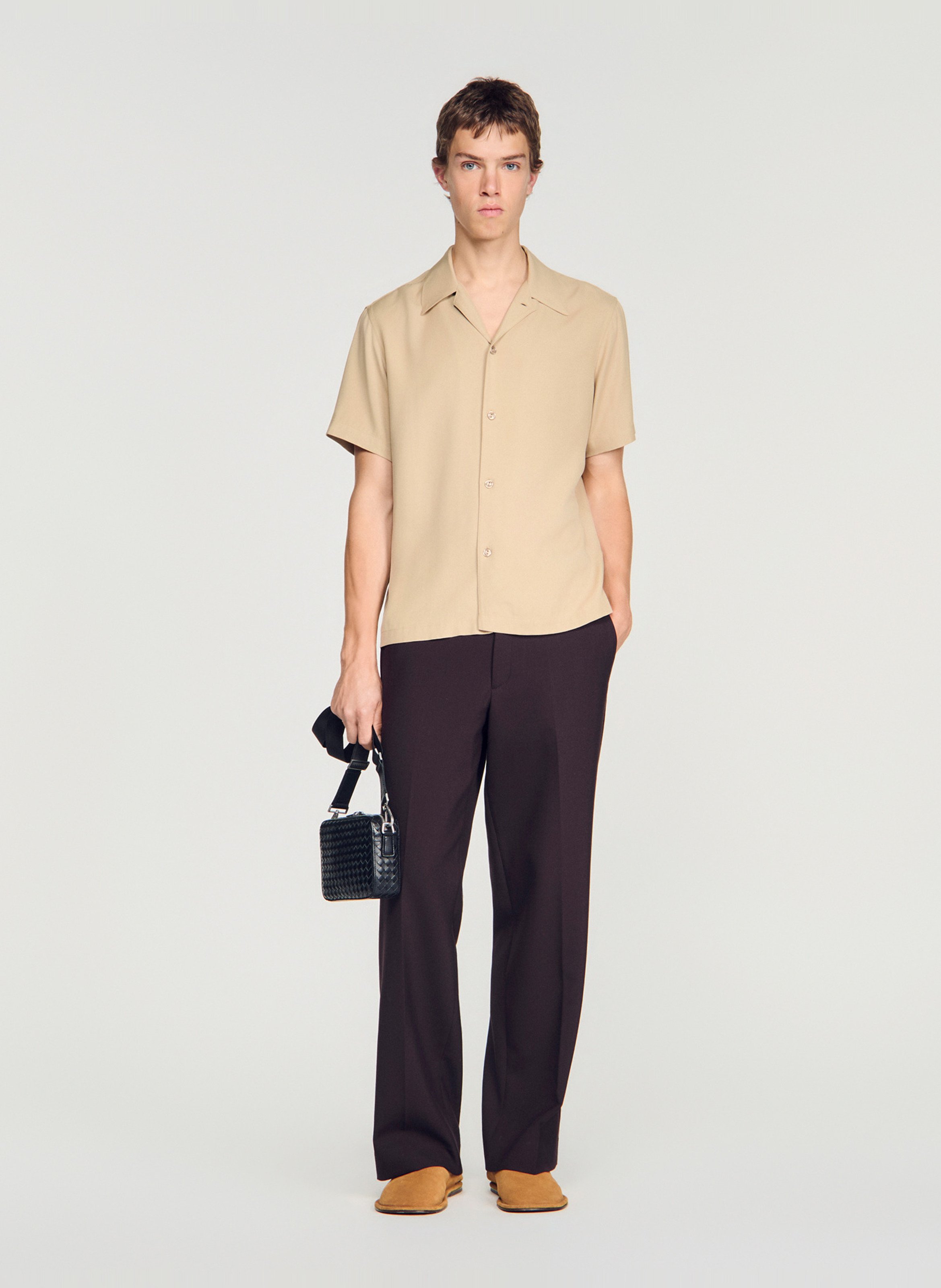 Chemise droite col cubain SANDRO Marron