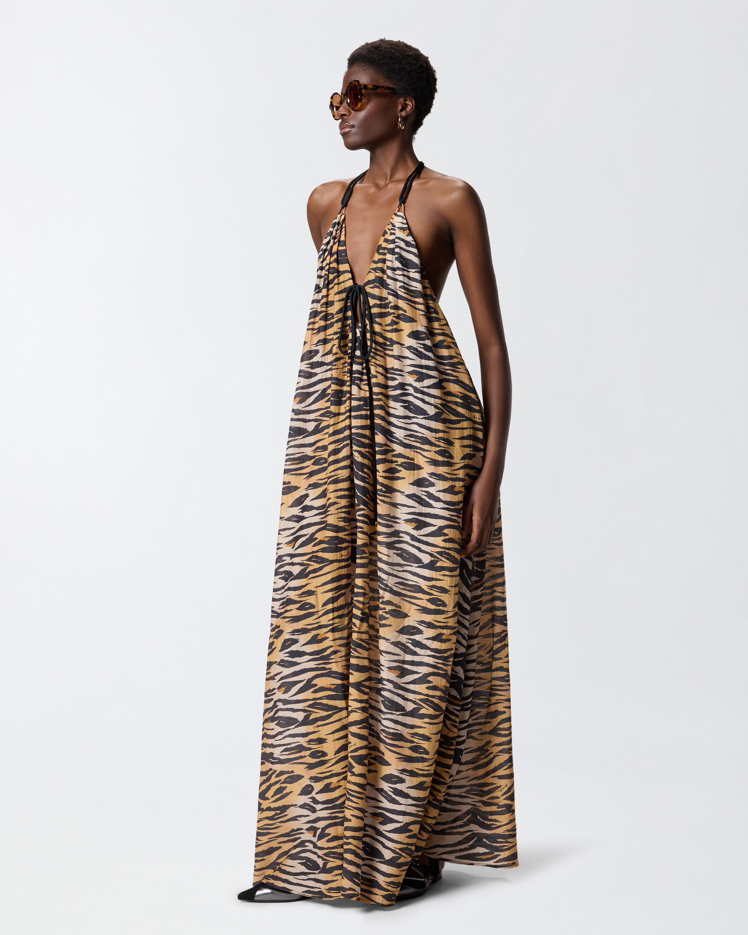 Long dress with halter neckline and animal print PINKO Multicolored