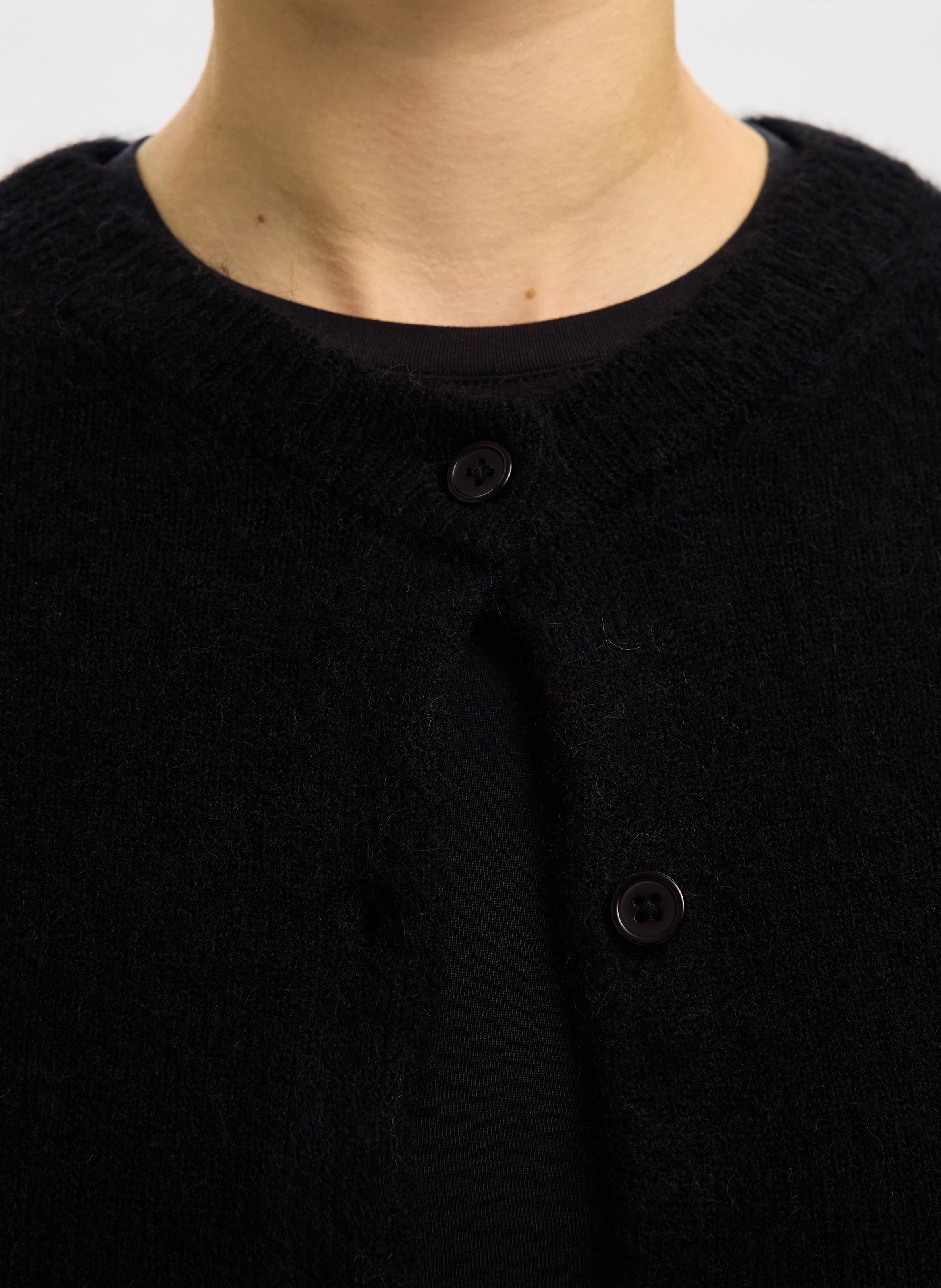 Round-neck mixed-knit cardigan SELECTED Black