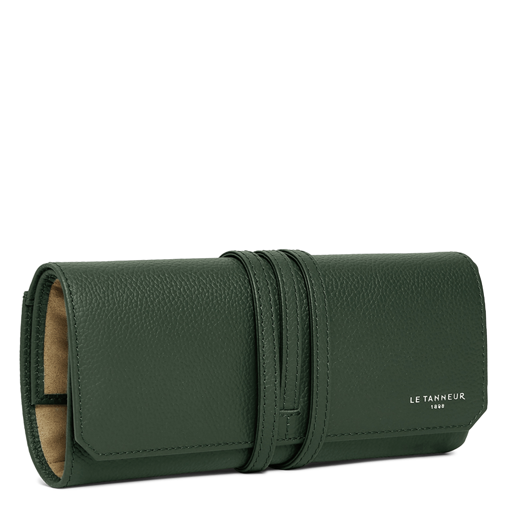 Travel case in plain grained leather LE TANNEUR Green