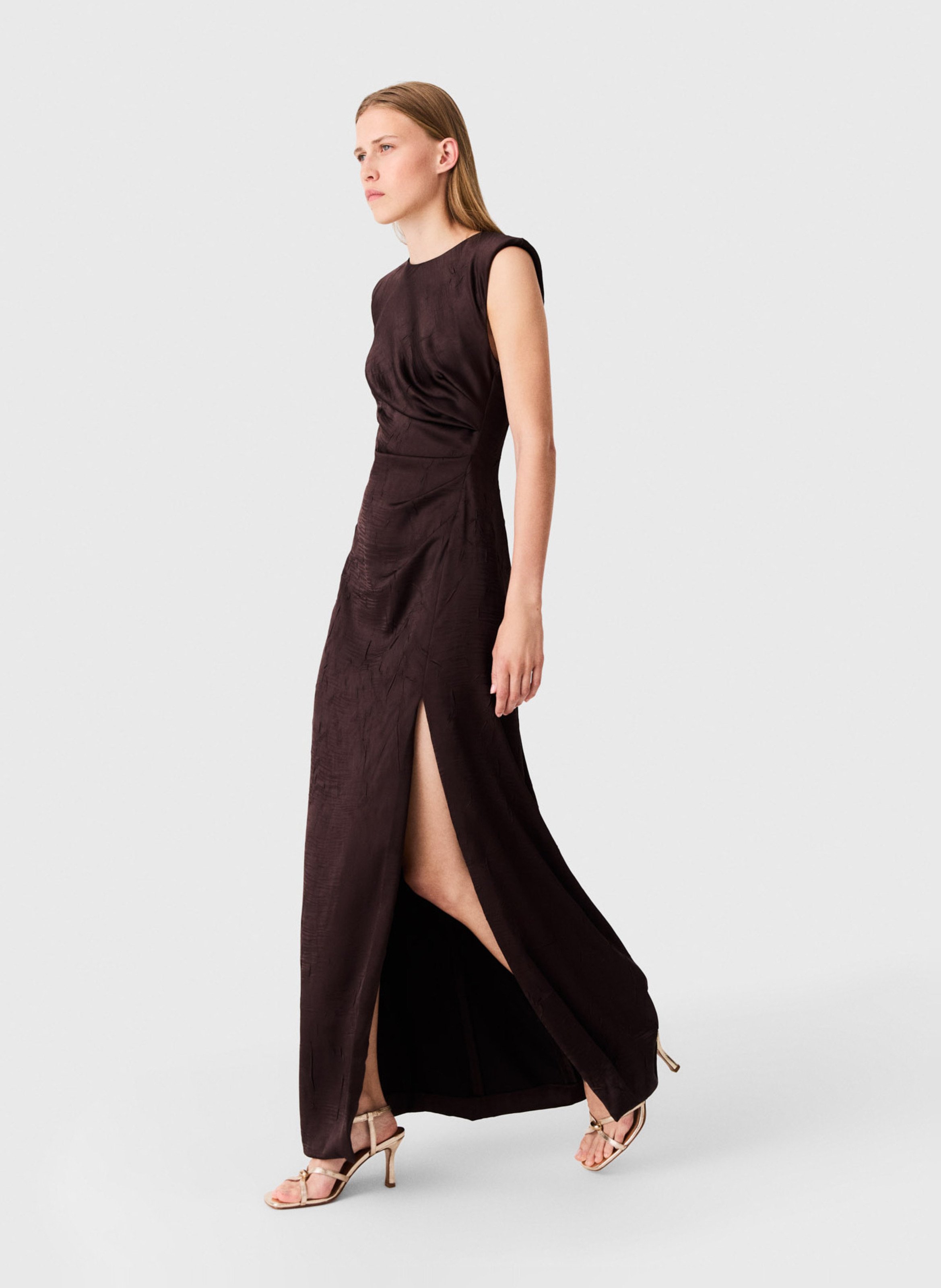 Long draped satin dress MAJE Brown