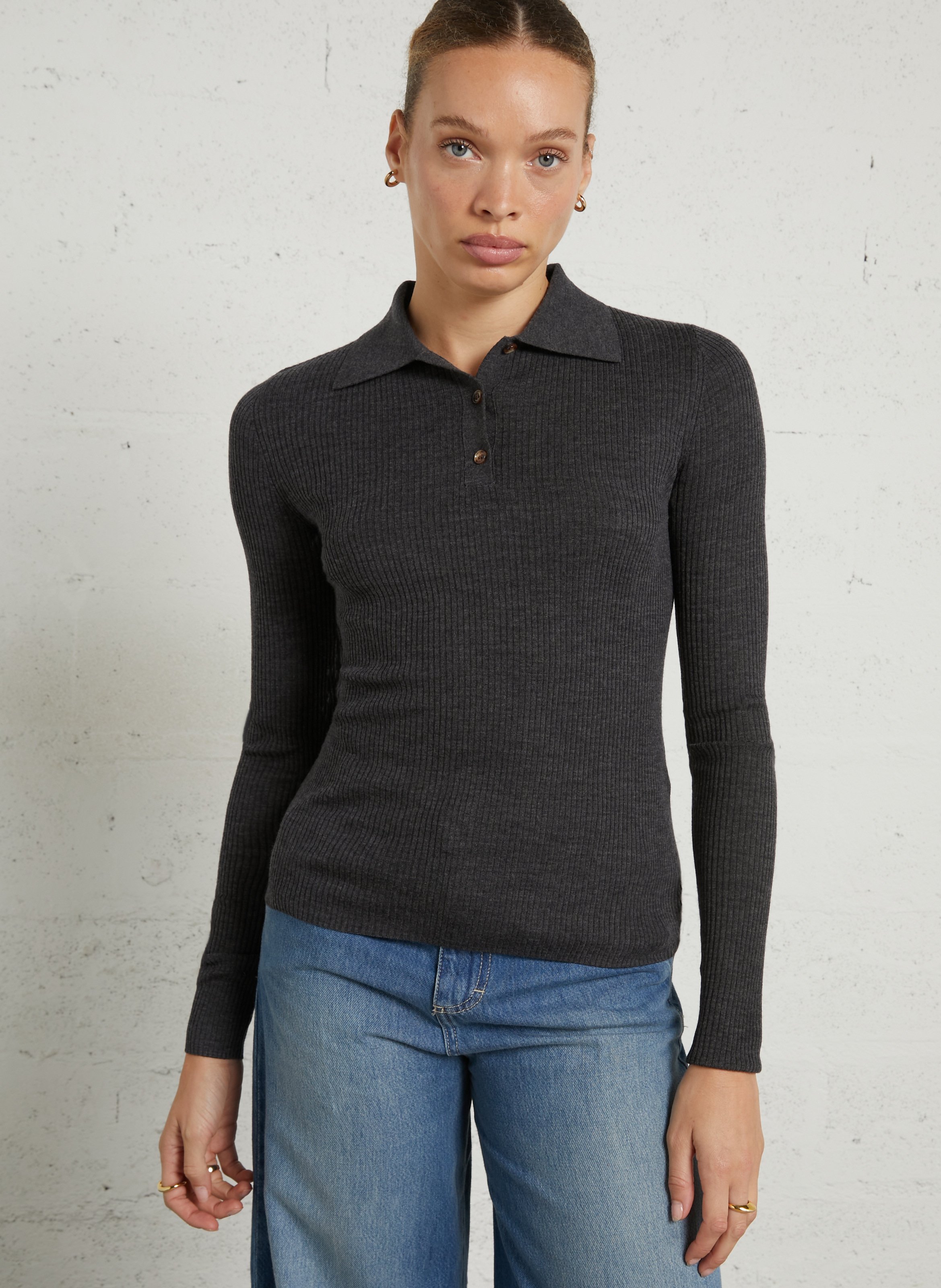 Schlanker Pullover mit Polokragen aus Mohair JC SOPHIE
