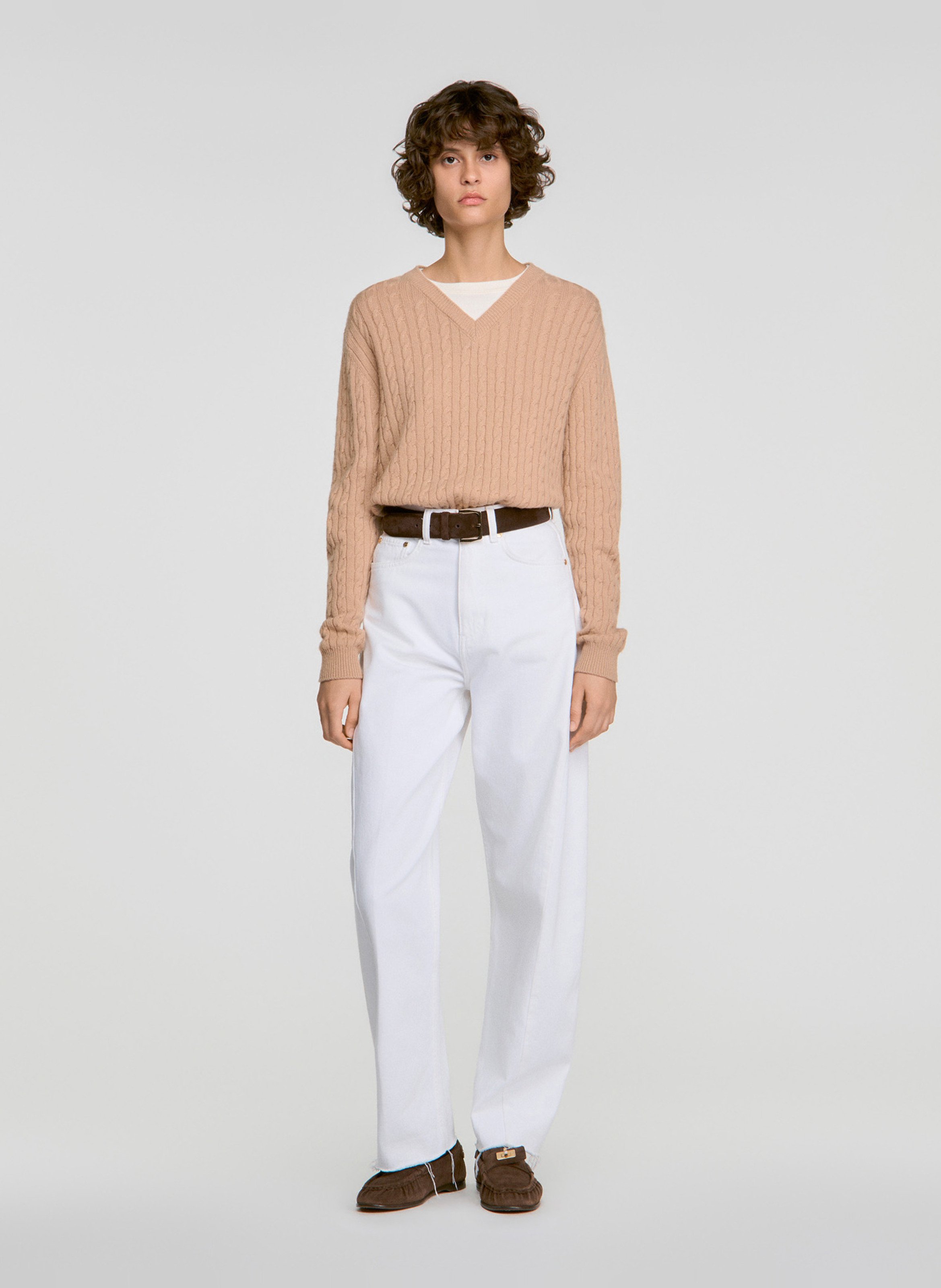 Rechte trui met V-hals | wolblend SANDRO Beige